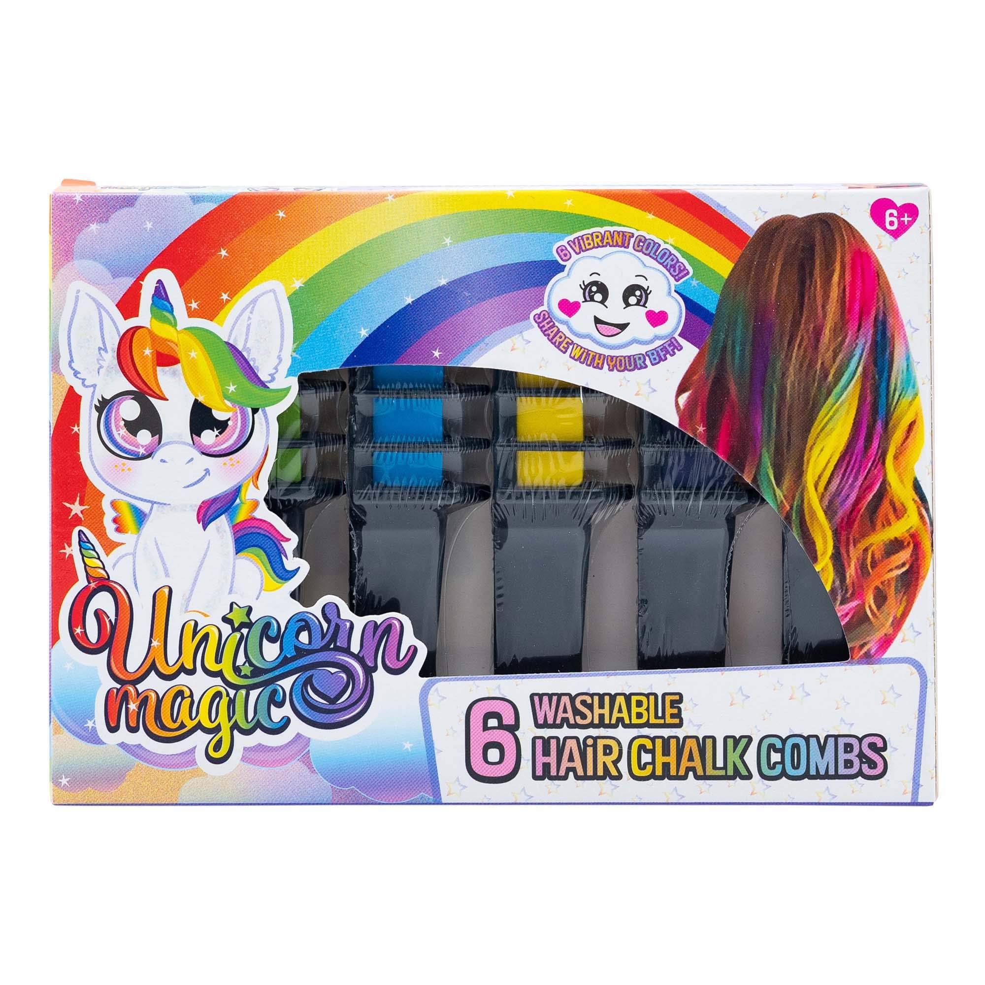 Unicorn Magic Hair Chalk Combs 6 Pack - Temporary Hair Color for Kids, Fun Party Favors & Birthday Gifts - Perfect for Halloween, Costume Parties & Playtime