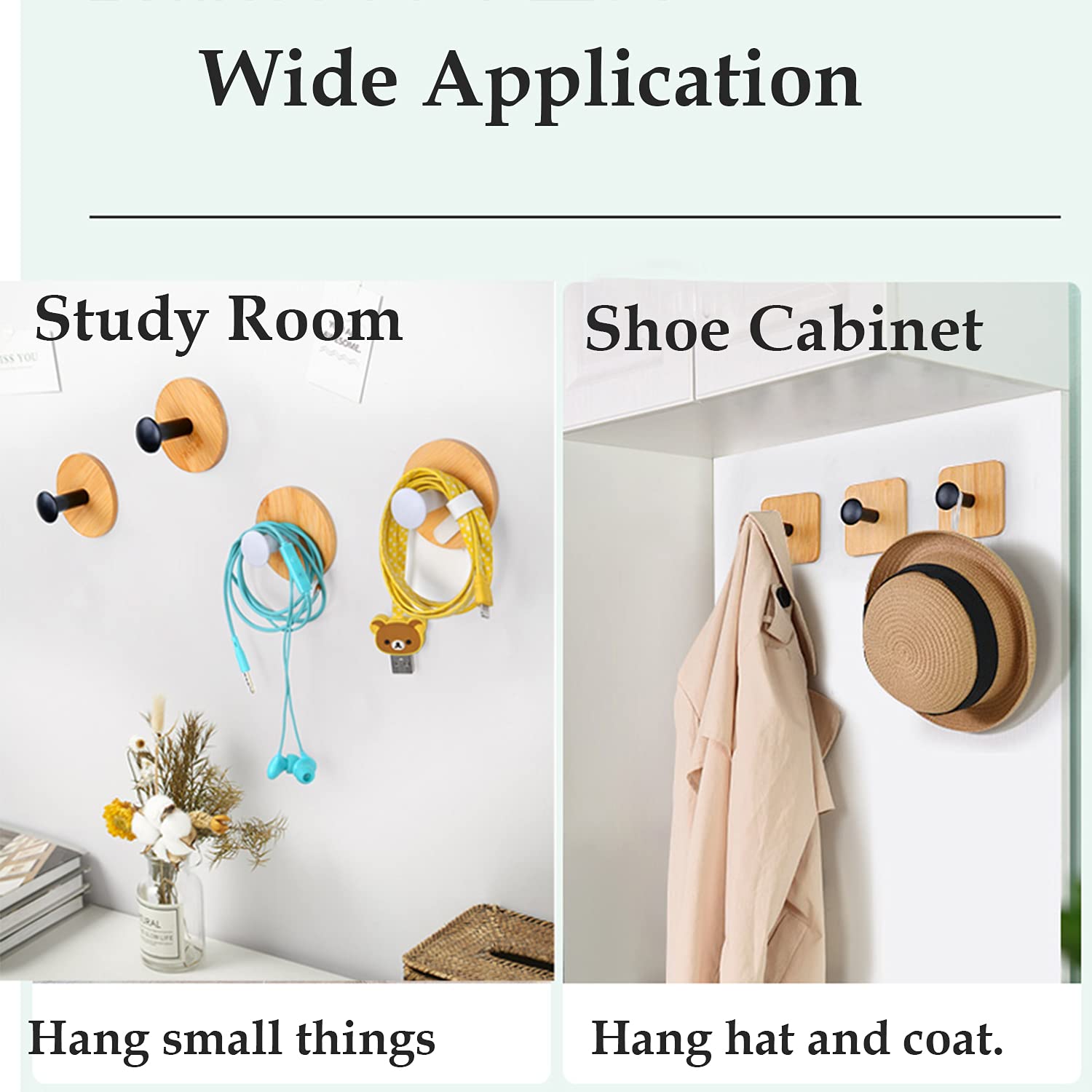 Self Adhesive Hooks 4 Pack - Heavy Duty Reusable Wall Hooks for Bathroom, Bedroom & Kitchen - No Drill Seamless Hanging Solution for Robes, Towels & Decor (Black) - Perfect for Small Spaces & Rental Homes