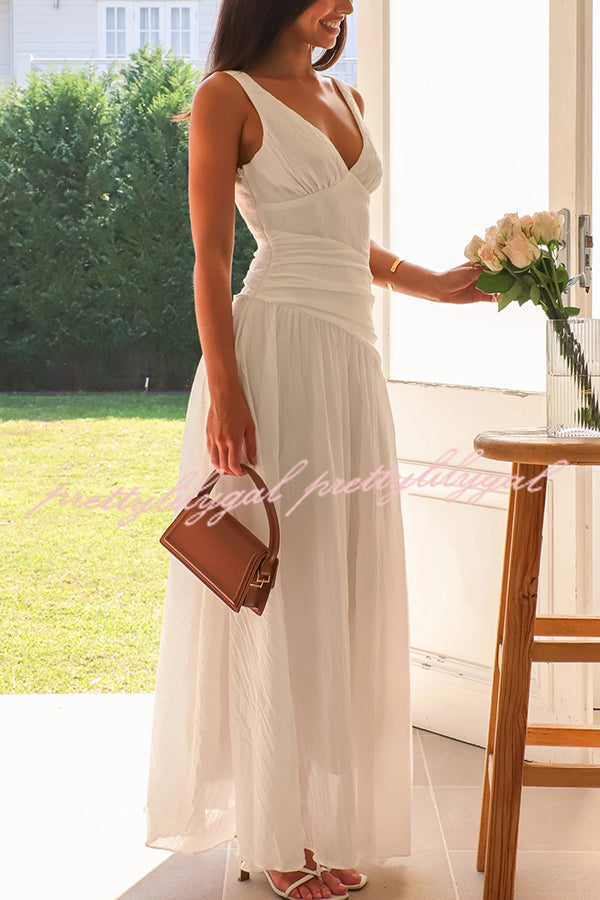 Elegant Solid Color V-Neck Waist Hollow Slim Maxi Dress for Women - Perfect for Summer Beach, Party & Evening Occasions
