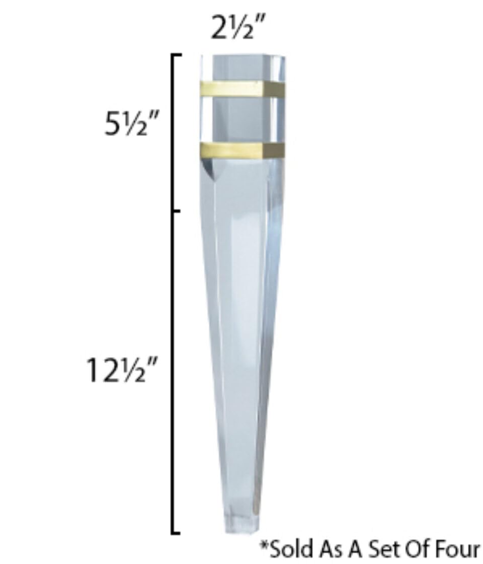 Modern Acrylic Coffee Table Legs with Brushed Gold Metal Bands - Set of 4 Contemporary Replacement Legs for Coffee Tables, Benches & Furniture - Perfect for Living Room, Office or Lounge Decor