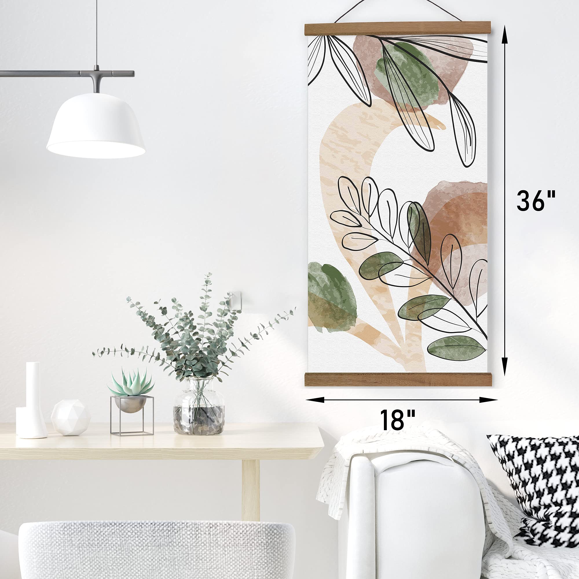 Boho Wall Art Set of 3 - Framed Botanical Prints 18x36, Green Plant Posters for Living Room & Bedroom Decor - Perfect for Above Bed or Boho Home Decor