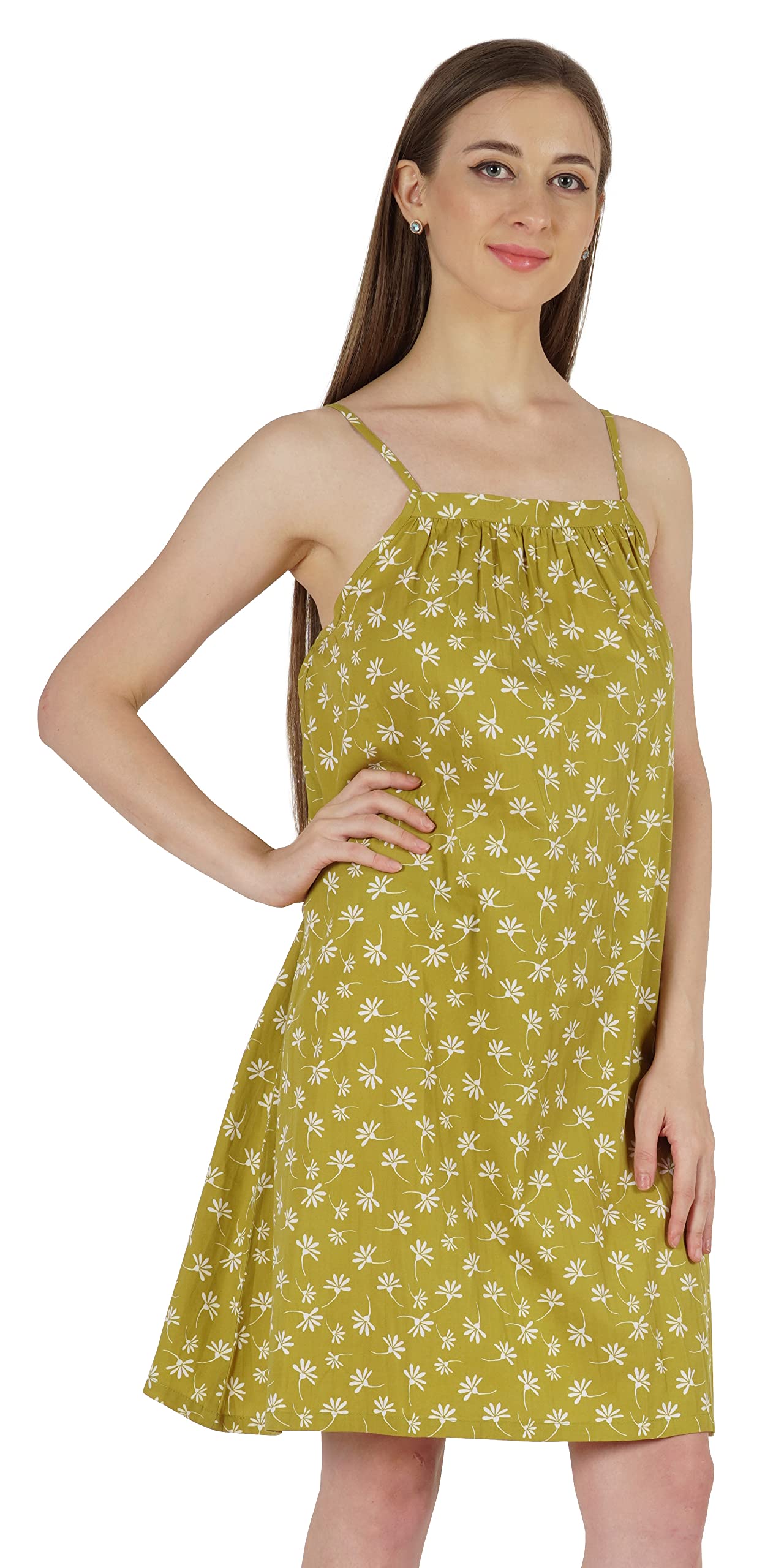 Bimba Women's Casual Floral Printed Spaghetti Strap Sundress - Lightweight Summer Midi Dress for Beach, Vacation & Outdoor Activities