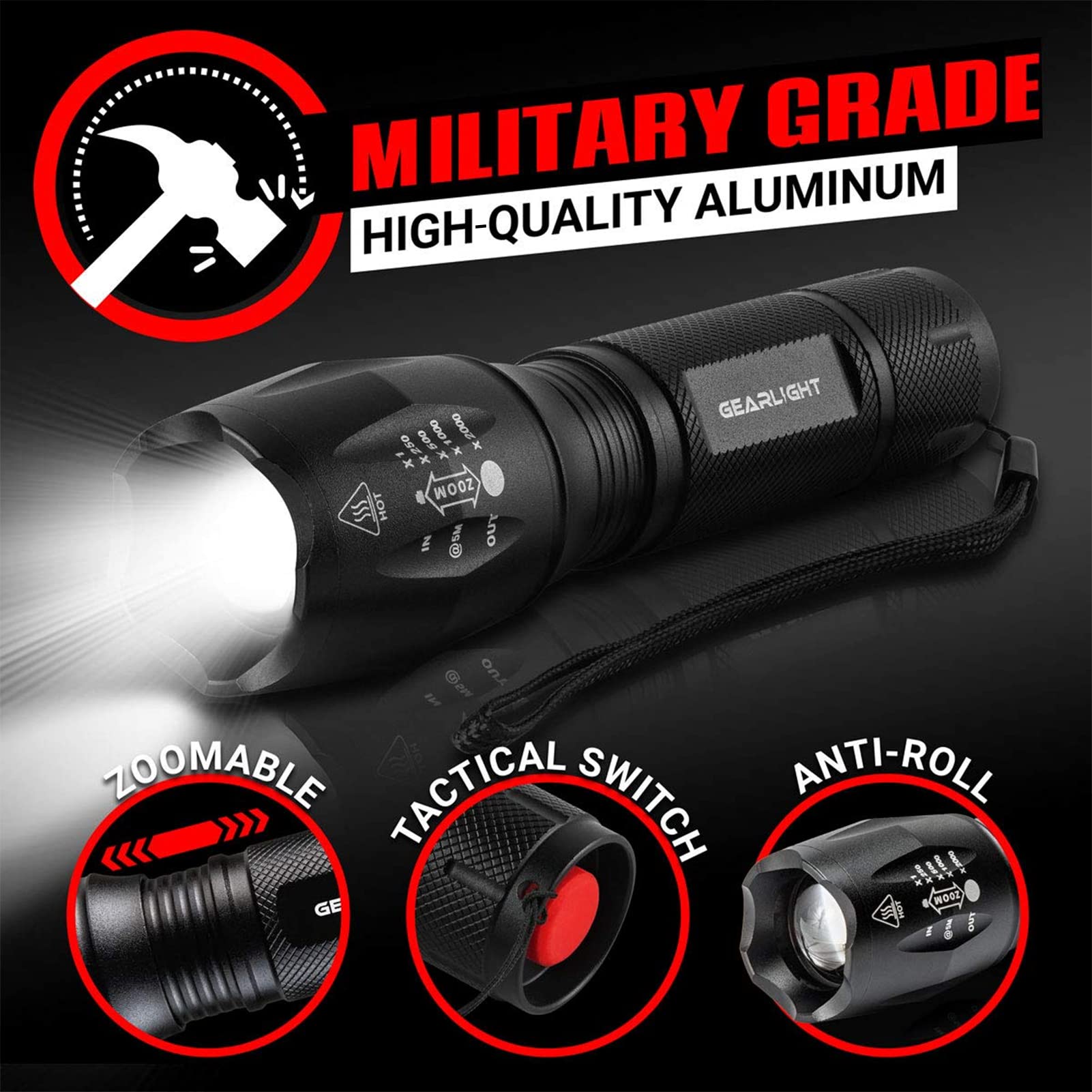 GearLight LED Flashlight - High Lumens Mini Tactical Flashlight with 5 Modes & Zoomable Beam for Camping, Hiking, Emergency, Home Use - Bright, Durable & Compact Outdoor Light