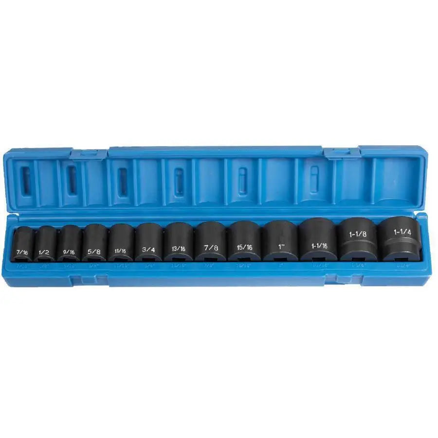 1/2 Inch Drive Impact Socket Set - 13 Piece Standard SAE Set for Cars & Light Trucks - Durable Chrome Molybdenum Steel - Perfect for Auto Repair, Maintenance & DIY Projects