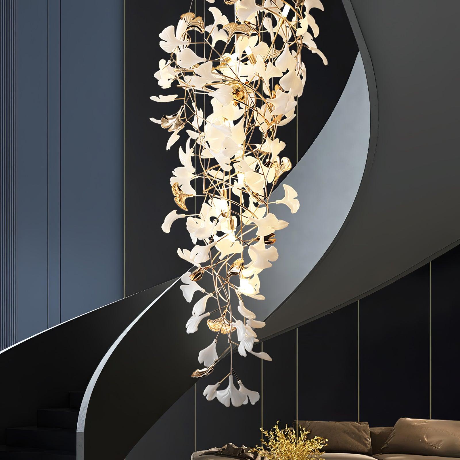 Elegant Ginkgo Ojo Chandelier - Modern Leaf Design Ceiling Light Fixture for Dining Room, Living Room, Bedroom Decoration