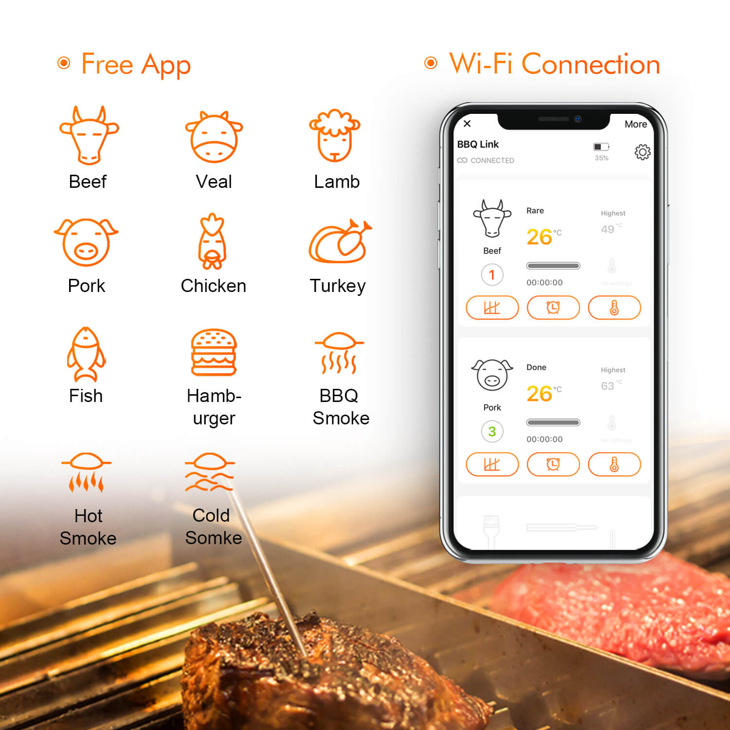 Wireless BBQ Thermometer IBBQ 4T - 4-Probe Smart Meat Thermometer for Grilling, Smoking & Roasting - Perfect for Backyard BBQs, Camping & Outdoor Cooking