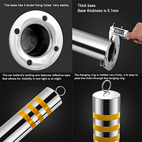 Stainless Steel Parking Lock Safety Barrier Bollard - Reflective Driveway Guard with 8 Free Anchor Bolts (650x89mm) | Perfect for Parking Lots, Garages & Road Safety Protection