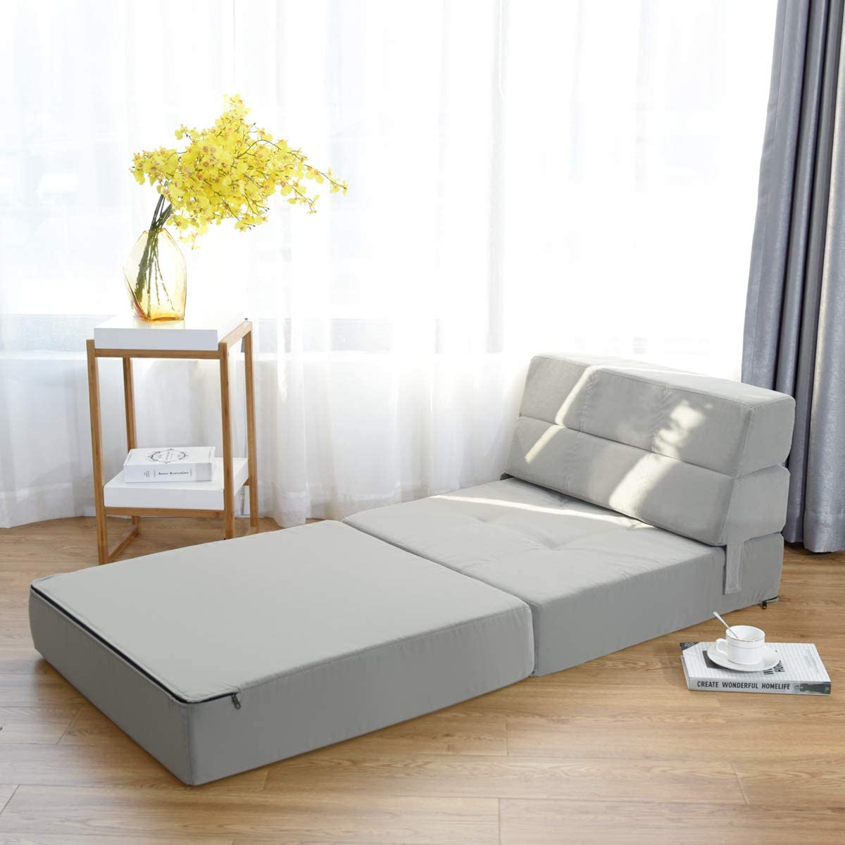 Casart Tri-Fold Memory Foam Sofa Bed - Portable Folding Sleeper with Washable Cover, Padded Cushion Guest Chaise Lounge (Gray) - Perfect for Small Spaces, Guest Rooms & Apartments