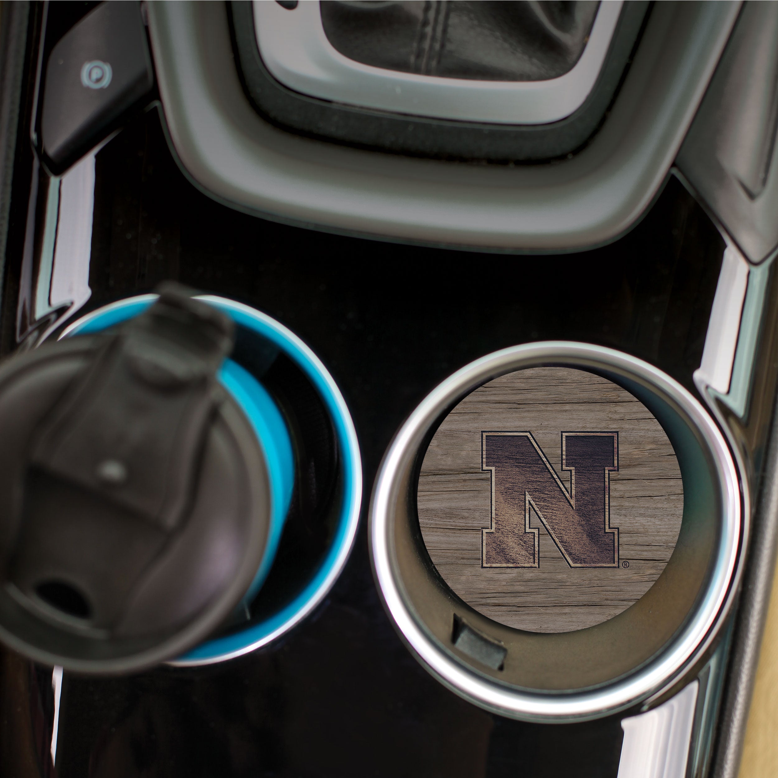 Nebraska Huskers Woodgrain Car Coaster Set - Absorbent Cup Holders for Vehicles - Perfect for Game Day Tailgating & Road Trips
