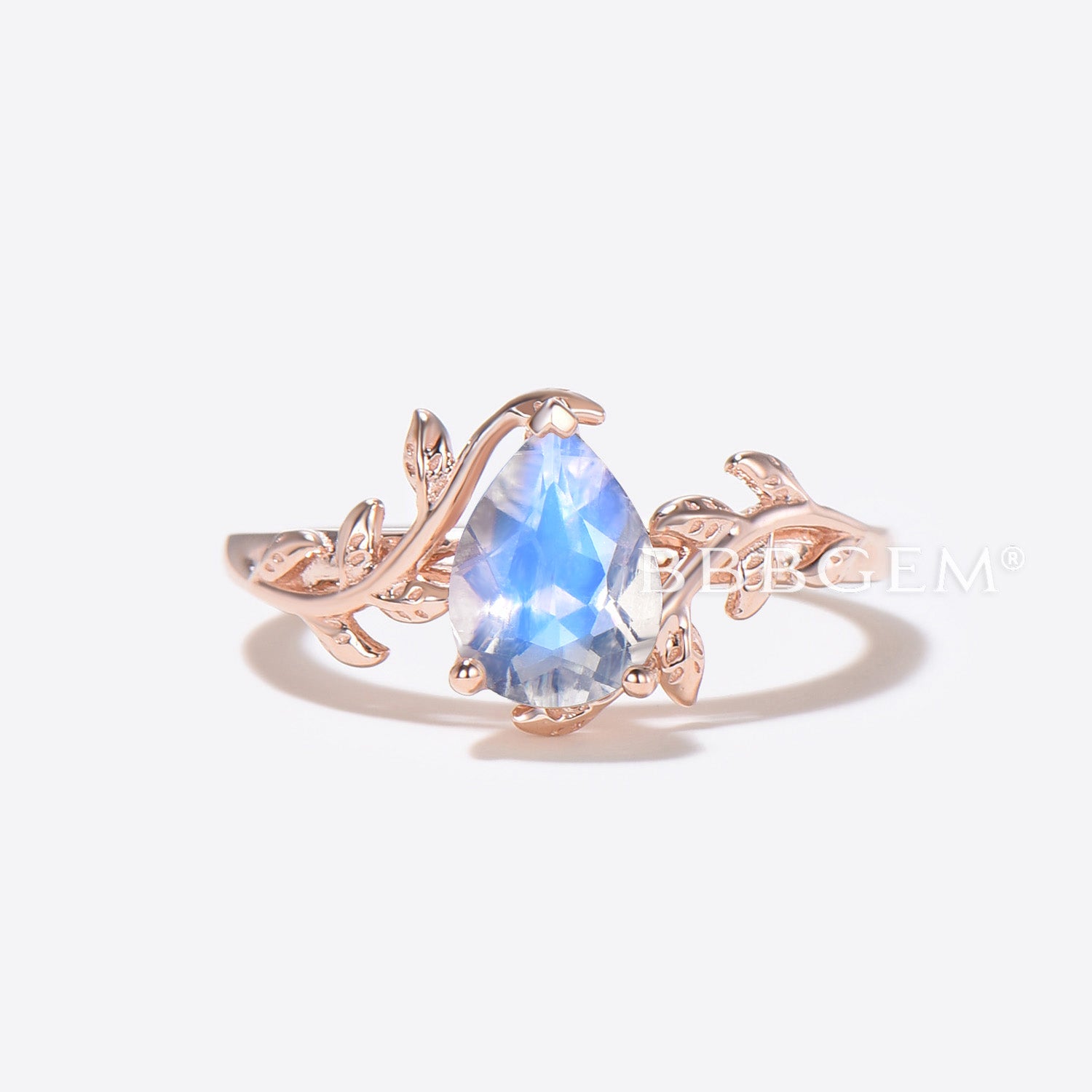 Pear Natural Moonstone Bridal Set Leaf Vine Diamond Engagement Ring - Elegant Wedding Jewelry for Brides, Proposals & Anniversary Gifts