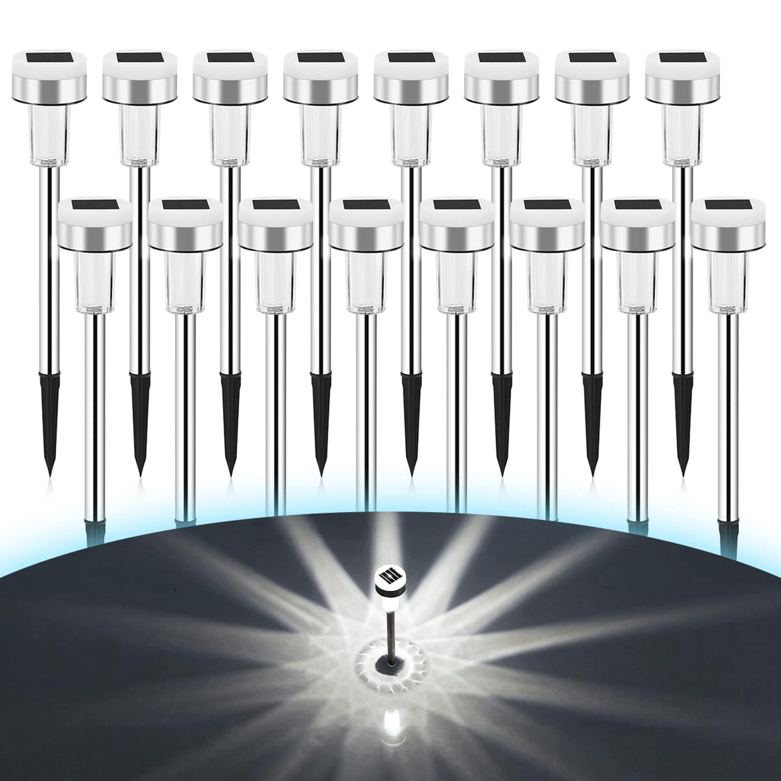 16 Pack Solar Pathway Lights Outdoor - Dual Light Source LED Solar Waterproof Garden Lights for Patio, Walkway & Yard Decoration (Cool White) | Energy-Efficient Landscape Lighting for Driveways, Flower Beds & Outdoor Pathways