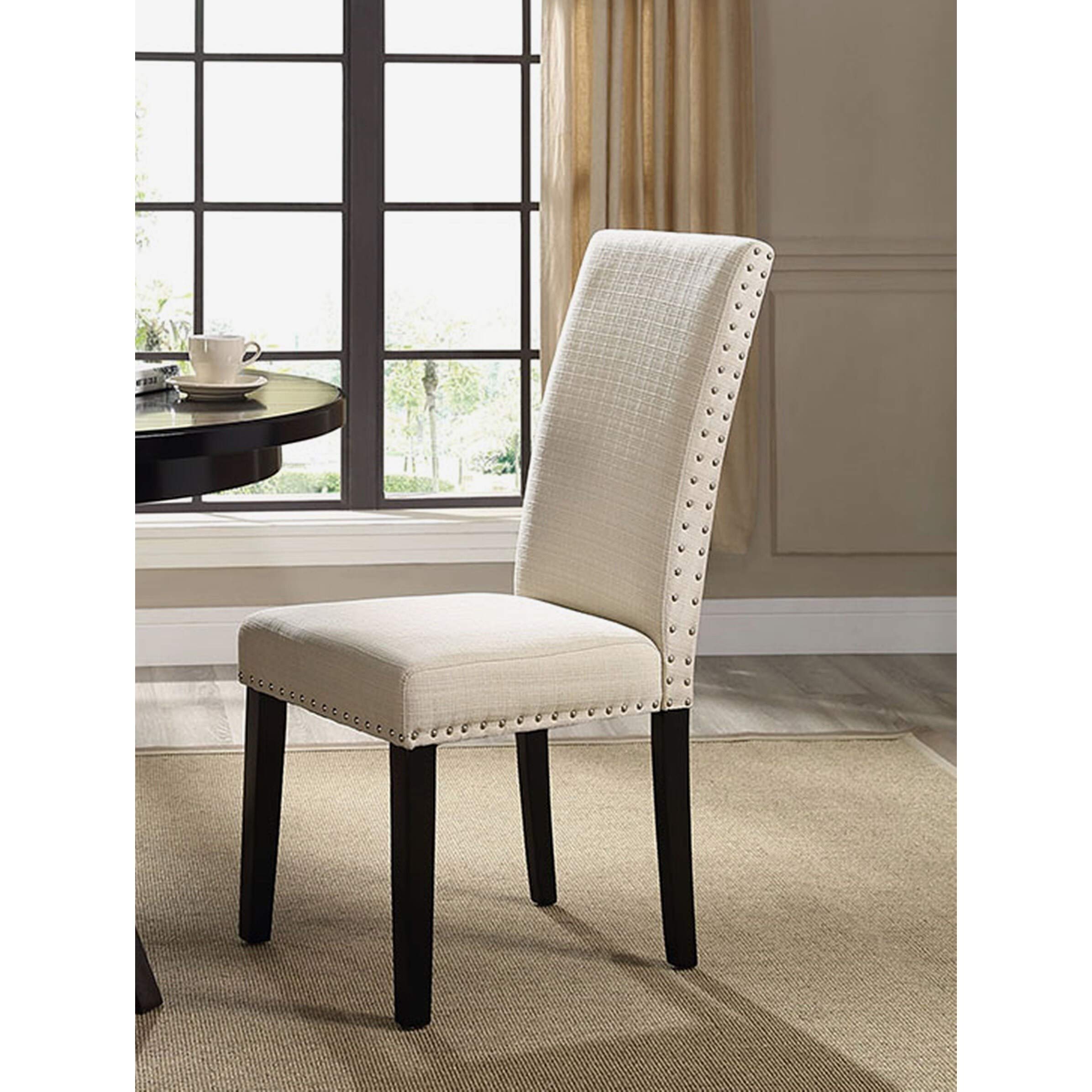 BSD National Supplies Milton Nailhead Trim Beige Fabric Parson Dining Chair - Elegant Single Seat for Dining Room, Kitchen, or Home Office