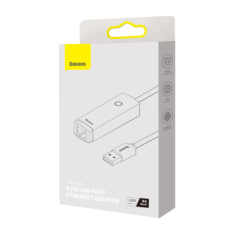 Baseus Lite Series USB A to RJ45 LAN Ethernet Adapter - 1000 Mbps High-Speed Internet, Black | Perfect for Laptops, Gaming & Remote Work