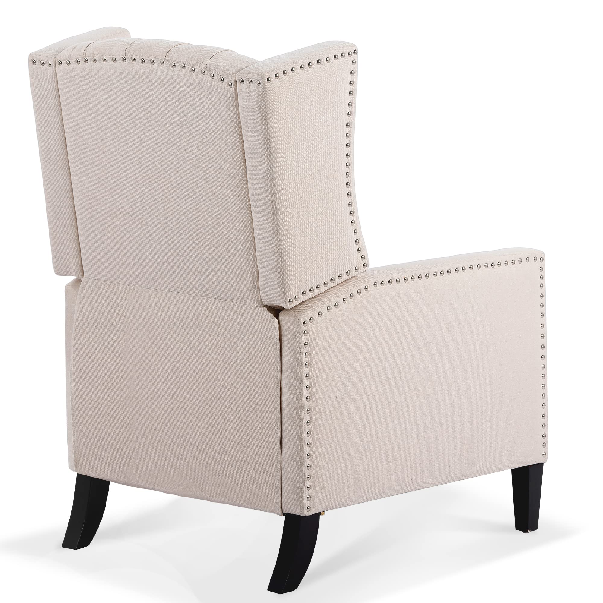 Mid-Century Modern Wingback Accent Chair with Recliner, Button Tufted Upholstery & Nailhead Trim - Padded Lounge Armchair for Living Room, Bedroom, or Office - Comfortable Single Sofa in Beige - Perfect for Relaxing, Reading, or Adding Elegant Style to Your Home Decor