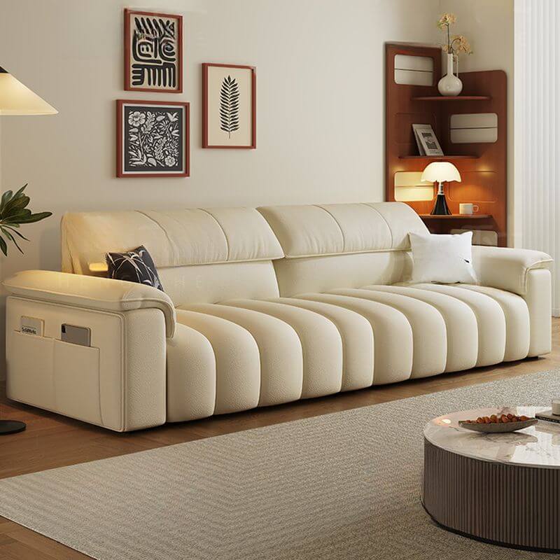 Minimalist Modern 4/5/2 Seater Chalk Sofa with Arms, 2 Pillows & Storage - Stain Resistant Fabric - Perfect for Living Room, Lounge & Small Spaces