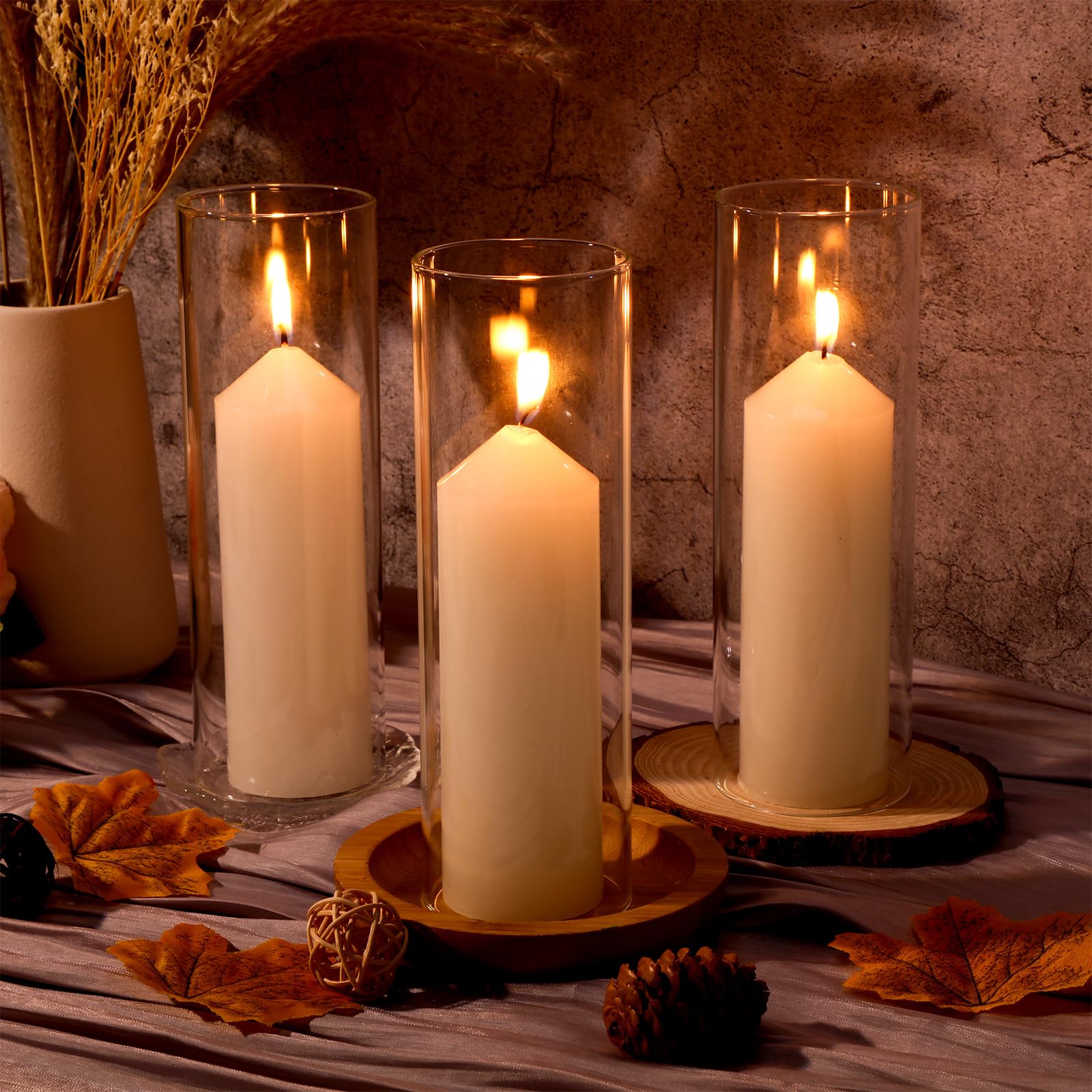 Yaomiao 6-Pack Clear Glass Hurricane Candle Holders with Unscented Pillar Candles - 2.5 x 8 Inch Open-Ended Cylinder Candle Sleeves for Wedding, Dining Table, Restaurant, and Home Decor