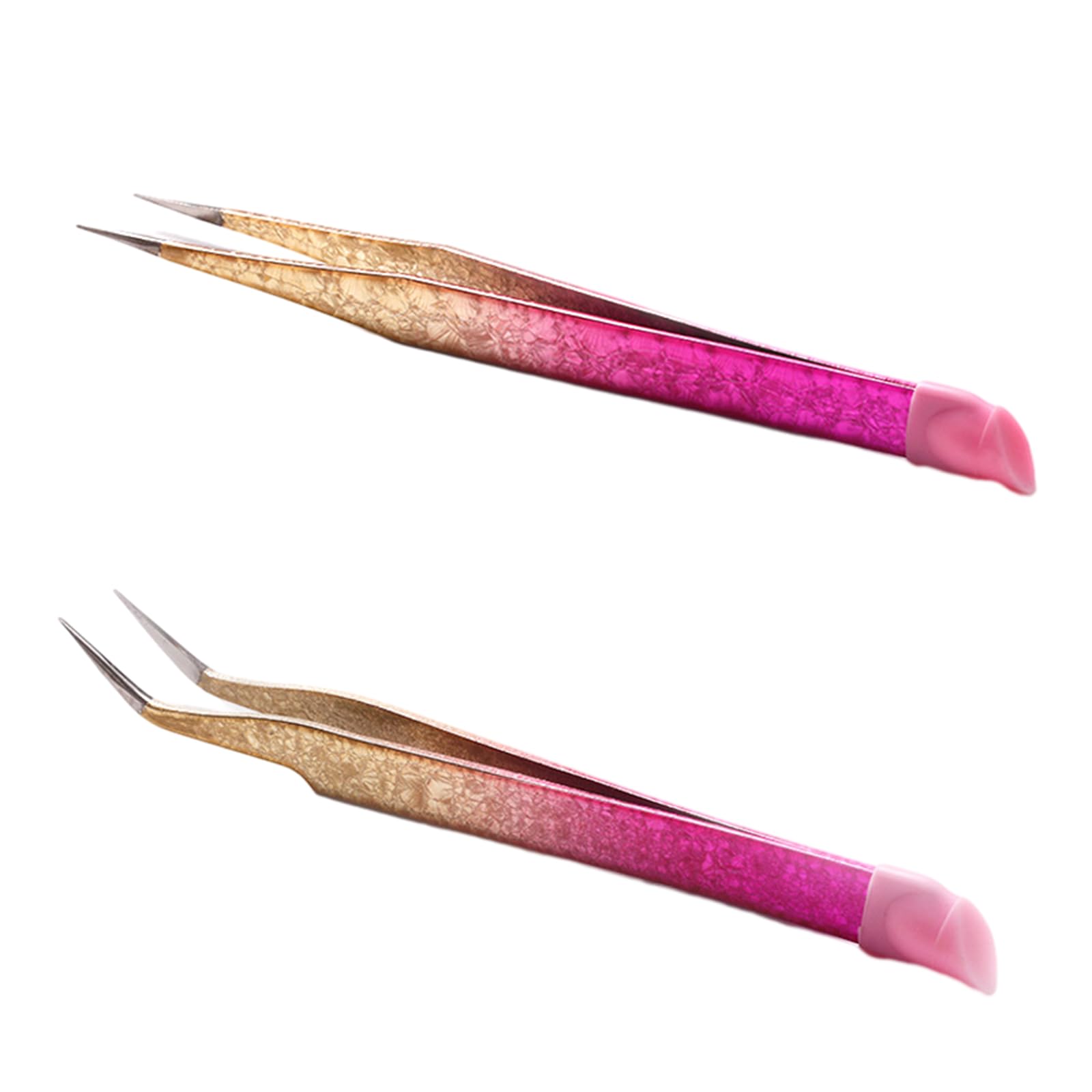 Premium Stainless Steel Double-Ended Nail Art Tweezers - Straight & Curved Tip Lash Tweezers with Silicone Head for Professional Nail Extensions, False Eyelash Application & DIY Nail Art - Perfect for Salon, Home Use & Beauty Enthusiasts