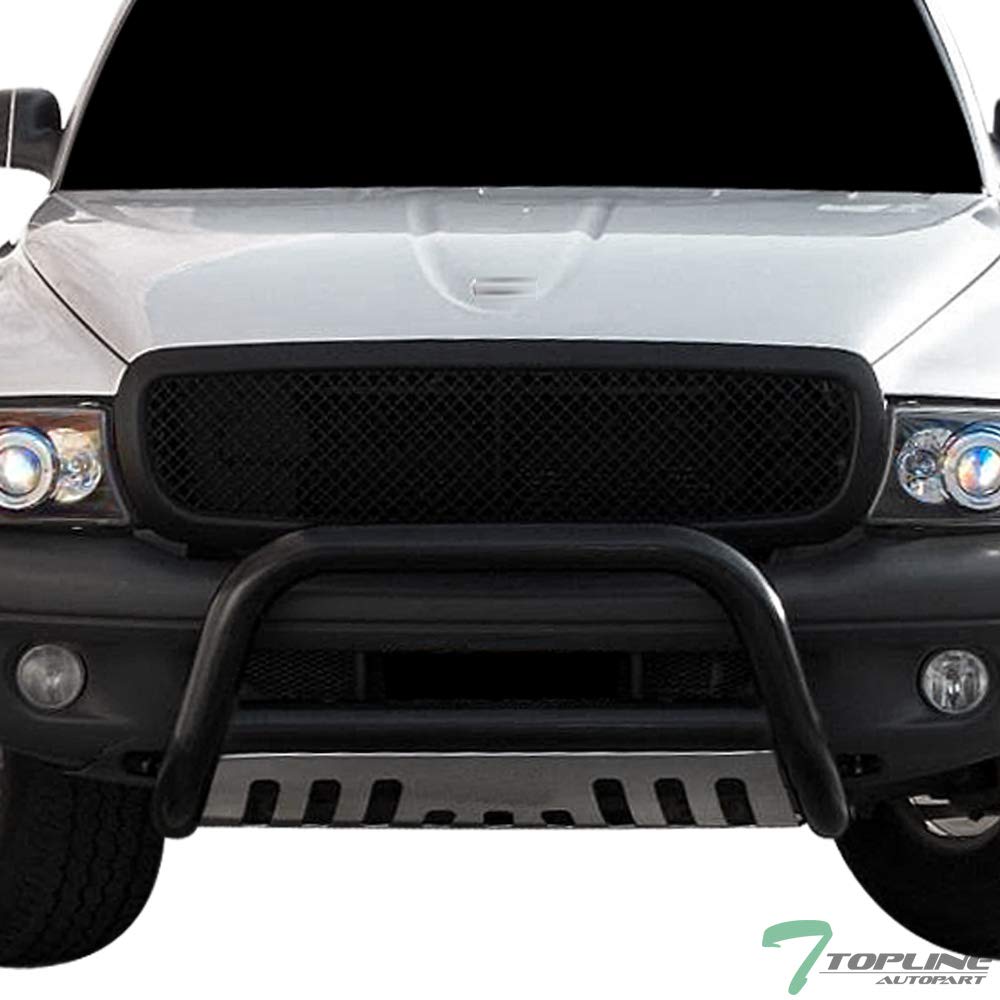Black Bull Front Bumper Grill Guard with Skid Plate & 36W CREE LED Fog Lights for 05-11 Dodge Dakota & 06-09 Mitsubishi Raider - Off-Road Protection & Enhanced Visibility