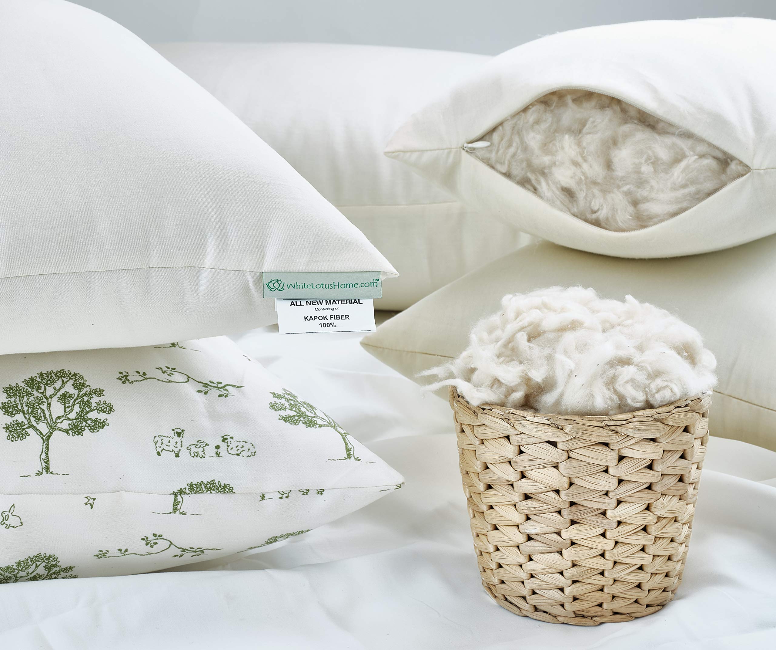 Organic Kapok Sleep Pillow with Zippered Sateen Cover - Hypoallergenic & Breathable for Side, Back & Stomach Sleepers - Perfect for Bedroom, Travel & Neck Pain Relief
