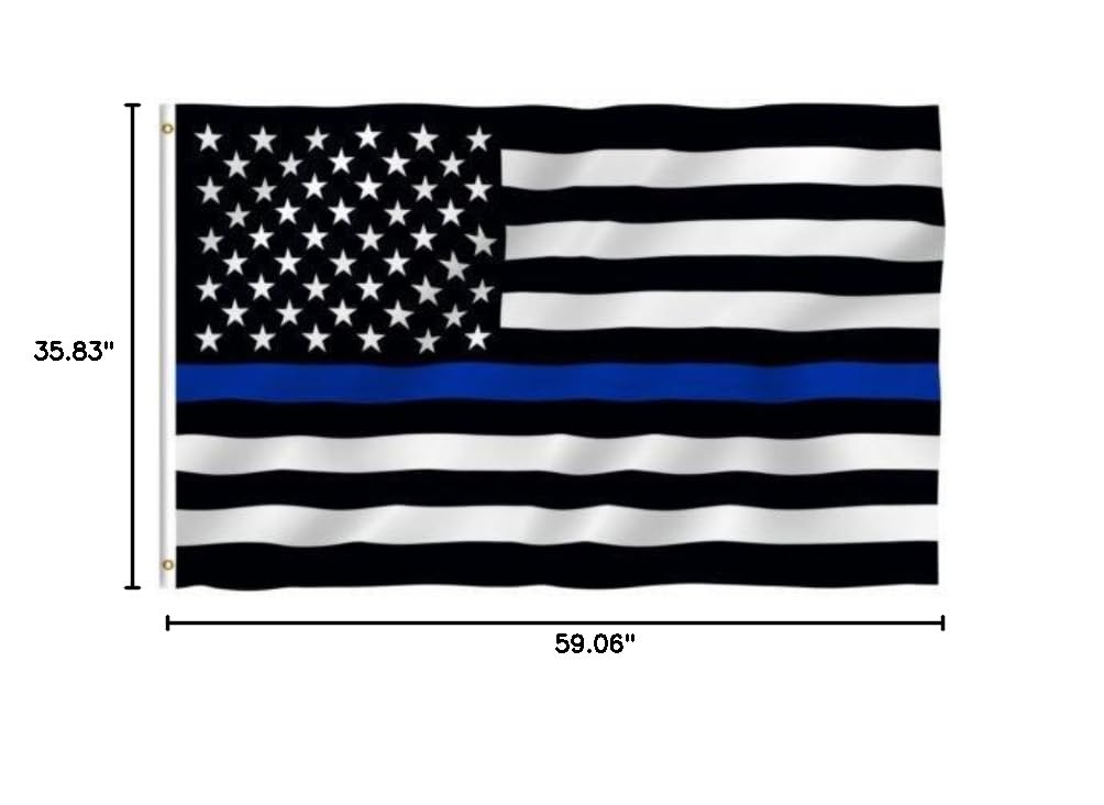 Thin Blue Line American Flag - Black & White US Flag with Blue Stripe & Brass Grommets - Police Support, Back the Blue, Law Enforcement Appreciation - Perfect for Home, Office, Car & Outdoor Display