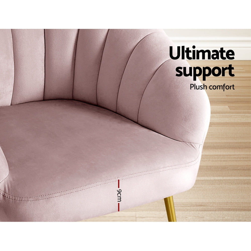 Luxury Velvet Accent Armchair - Pink Lounge Chair for Living Room, Bedroom & Office - Artiss Modern Comfort Sofa with Soft Cushions - Perfect for Relaxing, Reading & Decor