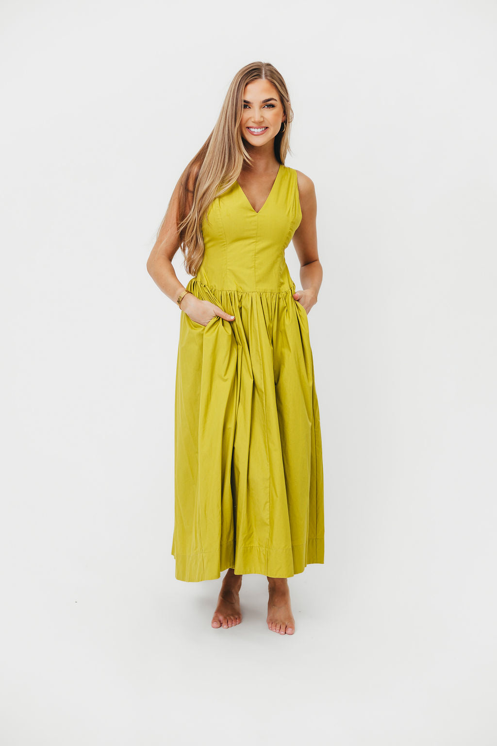 Cece 100% Cotton Maxi Dress with Bow Detail - Flowy Womens Summer Dress in Lemon Grass for Beach Vacation, Garden Party & Casual Outings