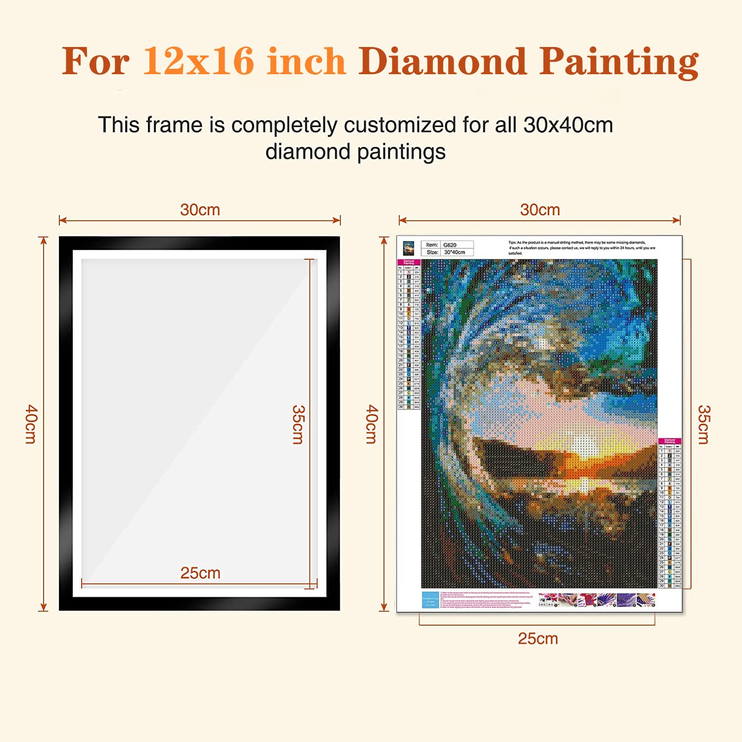 6 Pack Diamond Painting Frames 12x16 Inch (30x40cm) - Magnetic Self-Adhesive Poster Frames for Wall Art, Home & Office Decor - Perfect for DIY Diamond Art Kits, Wall Display & Gift Giving (Black)