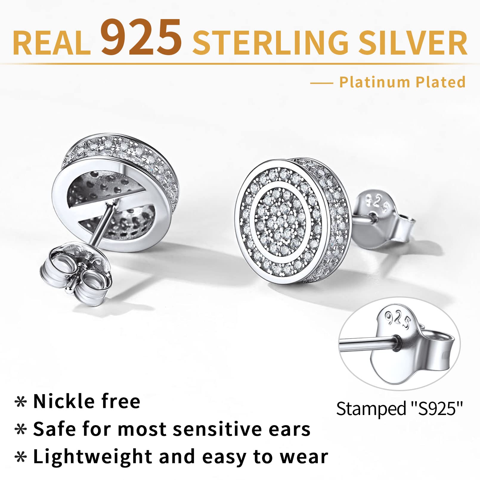 ChicSilver 925 Sterling Silver CZ Stud Earrings for Women & Men - Hypoallergenic Jewelry for Daily Wear