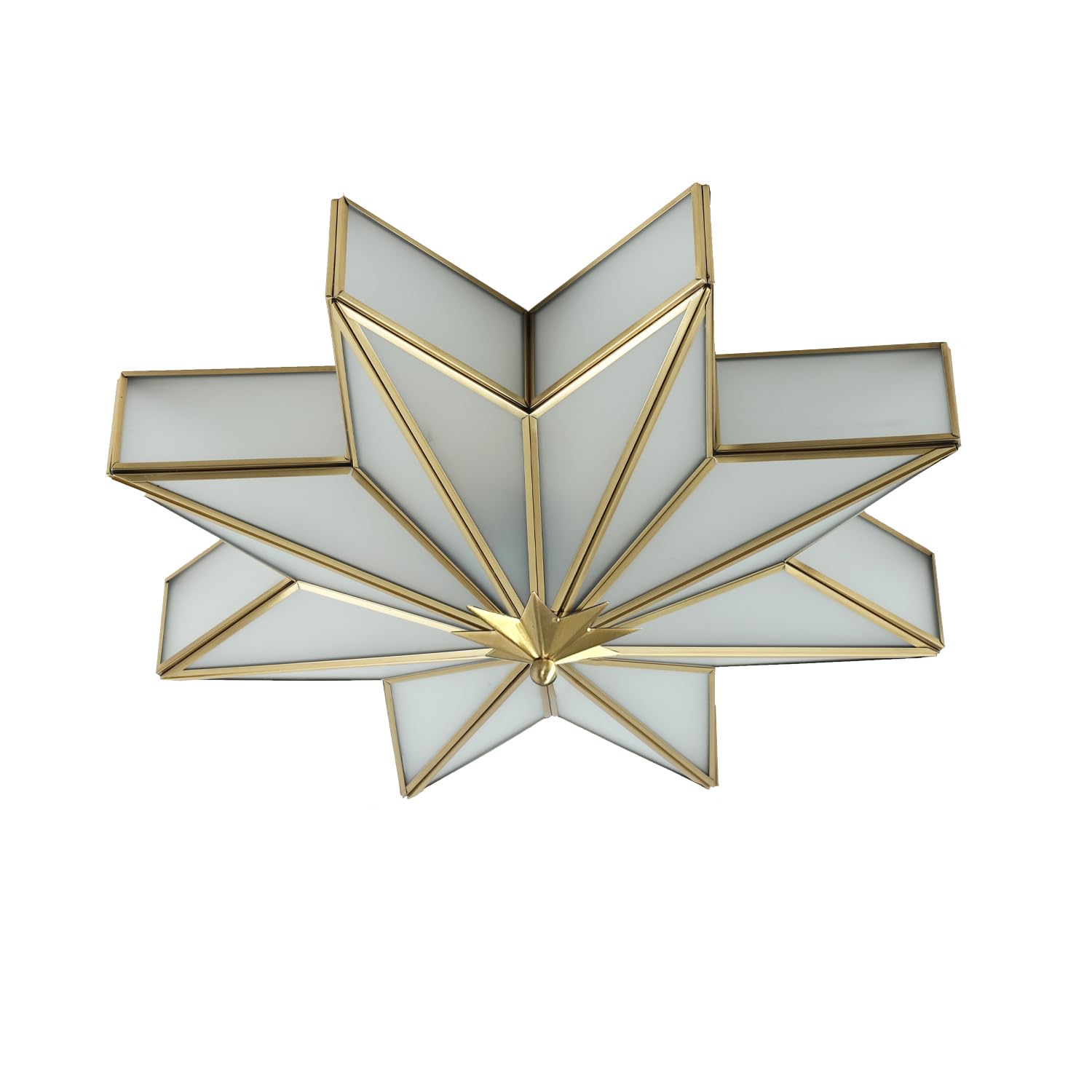 Vintage Star-Shaped Flush Mount Ceiling Light - 4-Light Mid Century Modern Brass Chandelier with Glass Shade for Dining Room, Bedroom & Living Room Lighting