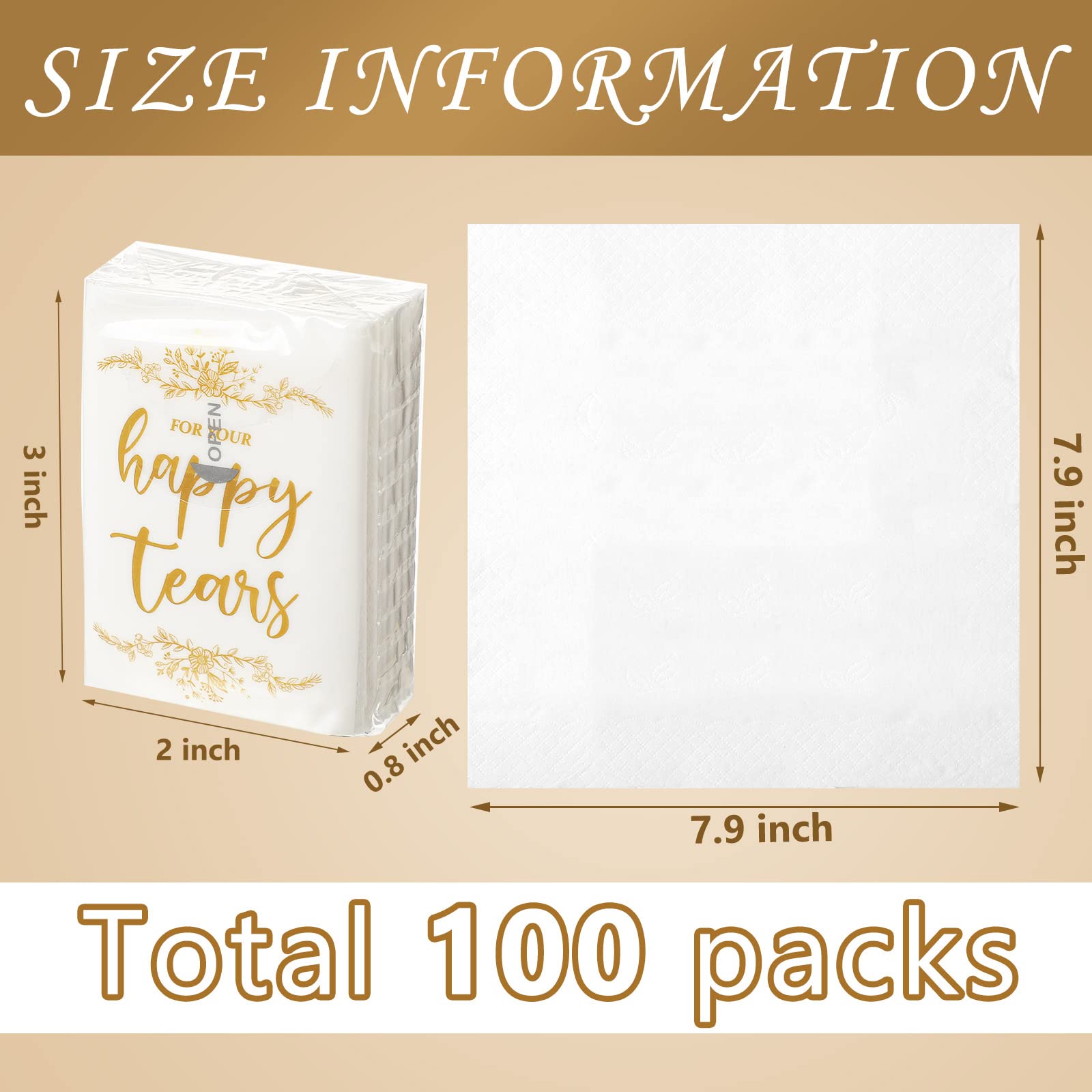 100 Pack Premium 3-Ply Wedding Tissues for Guests - Travel Size Pocket Facial Tissues - Perfect for Wedding Favors, Bridal Showers & Special Events (Classic White) - Ideal for Tears of Joy, Reception & Ceremony Moments
