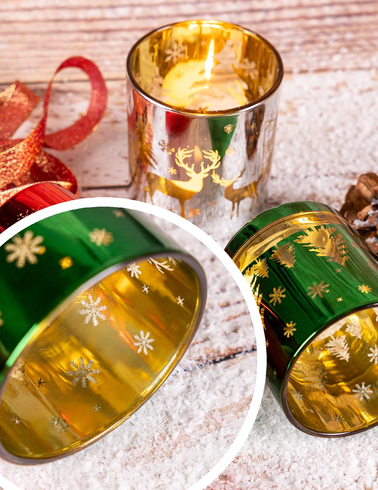 Christmas Glass Votive Candle Holders Set of 6 - 3.15