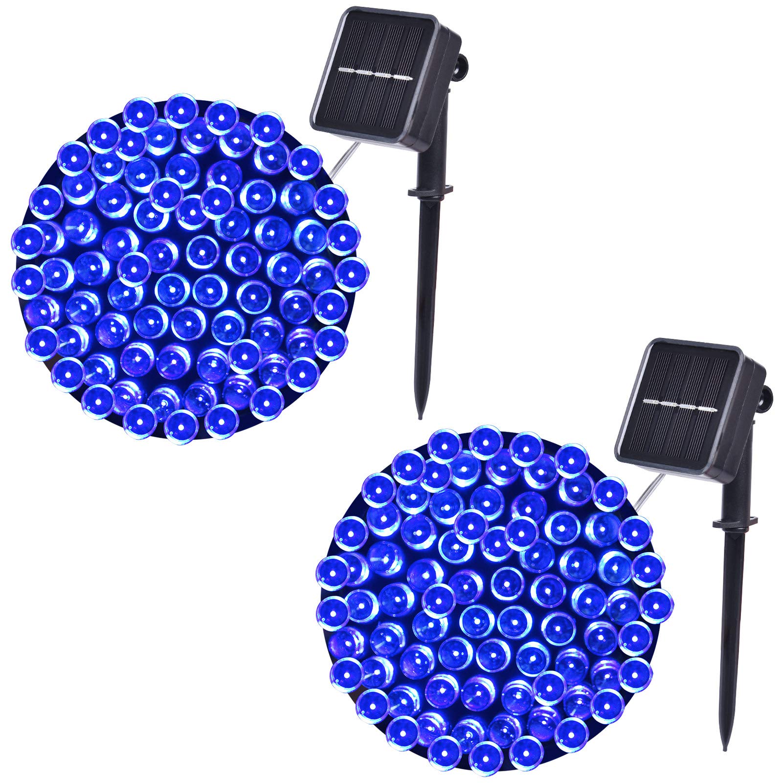 100-LED 42ft Solar String Lights Outdoor, 8 Lighting Modes Waterproof Fairy Lights for Garden, Patio, Christmas Tree, Wedding, Party Decoration (2-Pack, Blue) - Perfect for Backyard, Porch and Holiday Decor