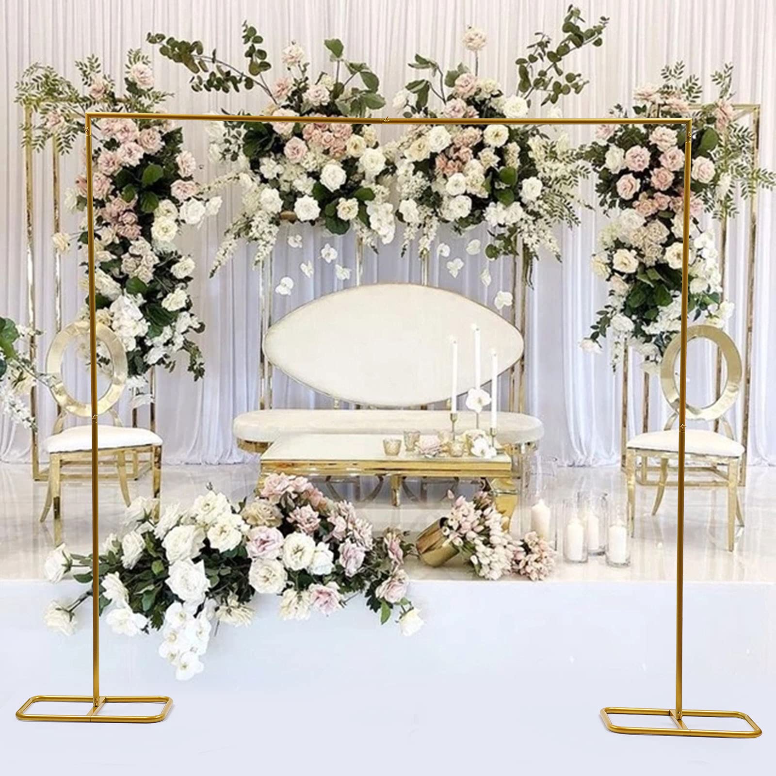 Gold Square Wedding Arch Backdrop Stand - Metal Photo Booth Background for Ceremonies, Parties & Birthdays | Outdoor Arbor Decor with Balloons & Flowers | Perfect for Weddings, Photography & Events