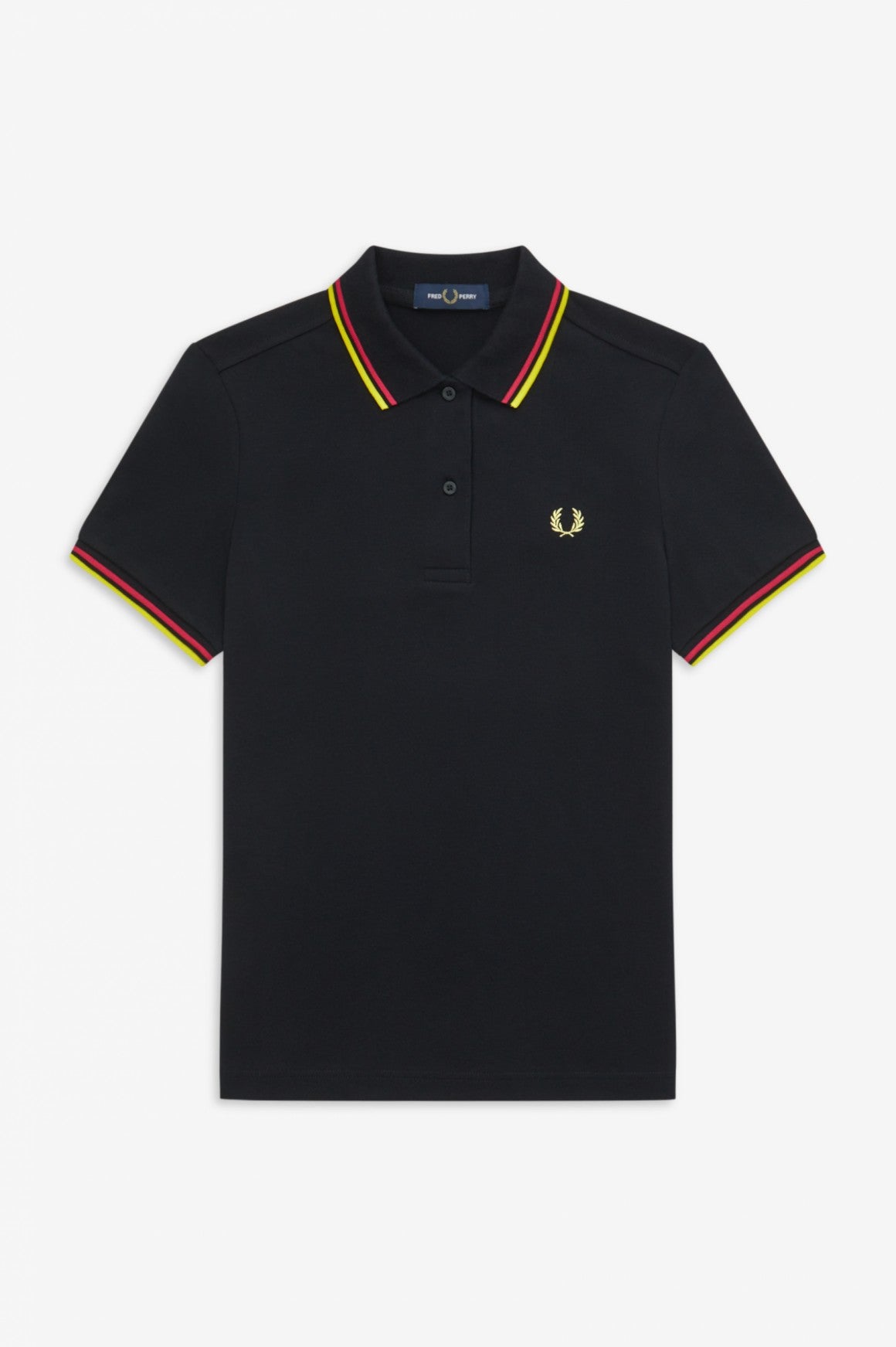 Women's Twin Tipped Fred Perry Polo Shirt - Black/Love Potion/Golden Kiwi Colors | Casual & Tennis Wear for Stylish Outfits