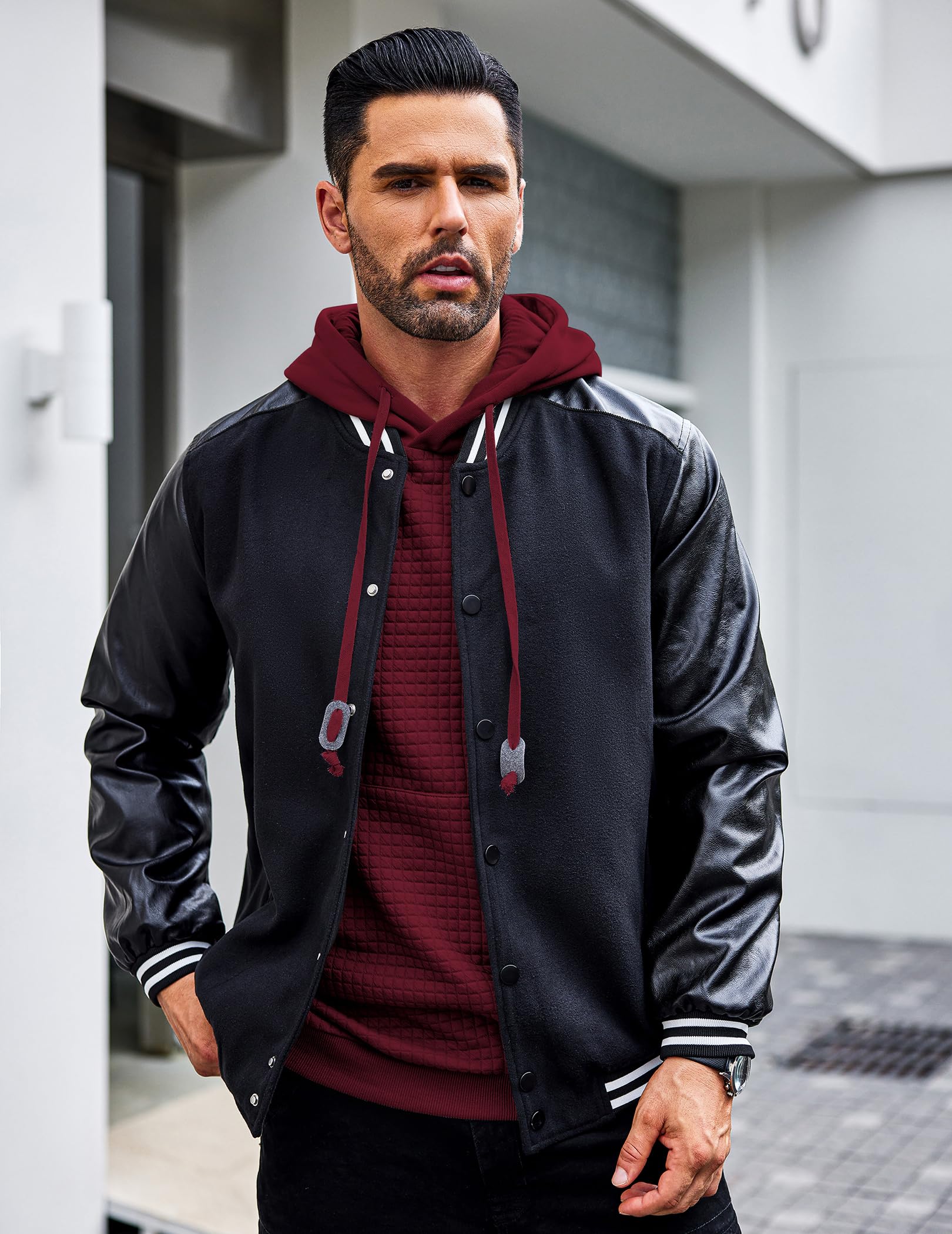 COOFANDY Men's Fashion Waffle Knit Pullover Hoodie with Pocket - Long Sleeve Casual Sweatshirt for Streetwear, Loungewear & Outdoor Activities