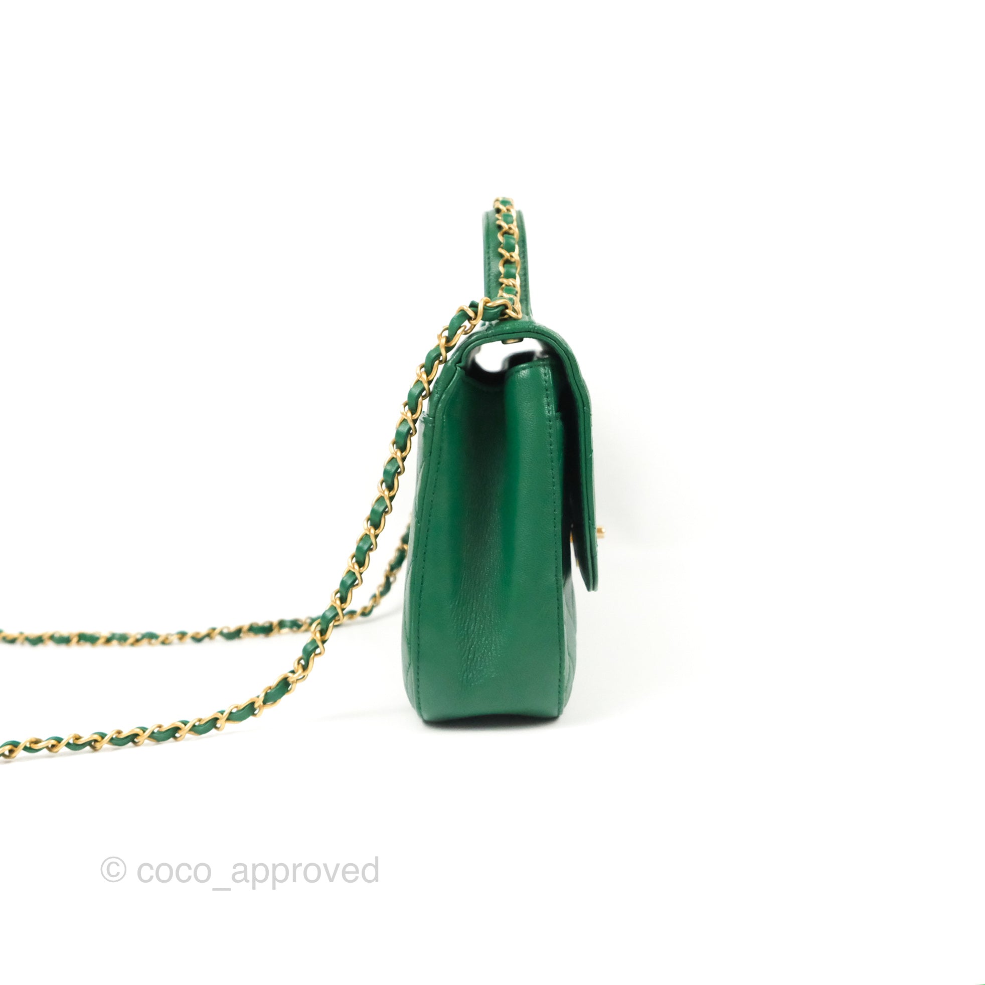 Chanel Chain Infinity Top Handle Bag - Green Lambskin Leather with Aged Gold Hardware - Luxury Crossbody Shoulder Bag for Women, Perfect for Parties, Weddings & Evening Events