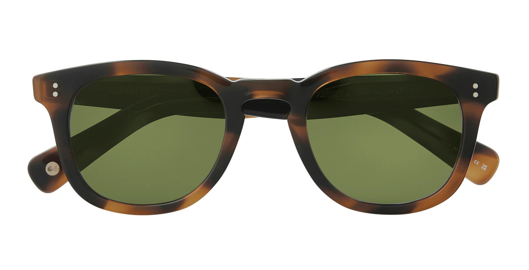 Garrett Leight Kinney II 2158 SPBRNSH/SFPGN Polarized Sunglasses for Men - Classic Tortoise Frame with Green Lenses - Perfect for Driving, Beach & Outdoor Activities