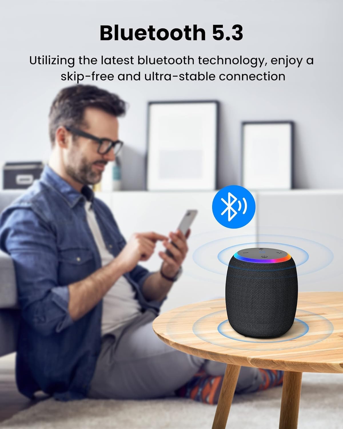 Premium Bluetooth Speaker - 15W Stereo Sound, IPX6 Waterproof, Wireless Portable Speaker with Bluetooth 5.3, LED Lights & TWS | 12H Playtime for Shower, Home, Outdoor, Party, Beach & Camping | Perfect for Poolside Relaxation, Backyard BBQs and Travel Adventures