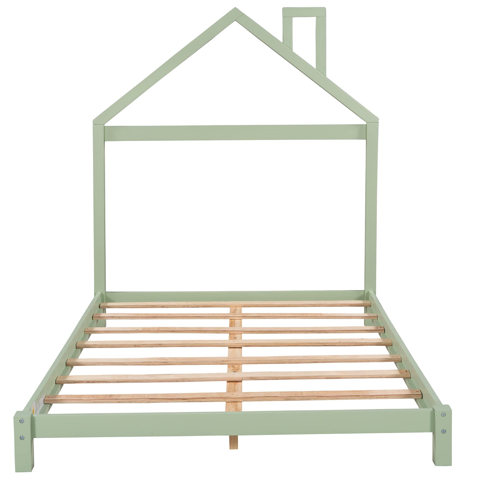 **Full Size Wooden Platform Bed Frame with House-Shaped Headboard - No Box Spring Needed, Sturdy & Modern Design - Perfect for Bedrooms, Guest Rooms & Small Spaces (Green)**