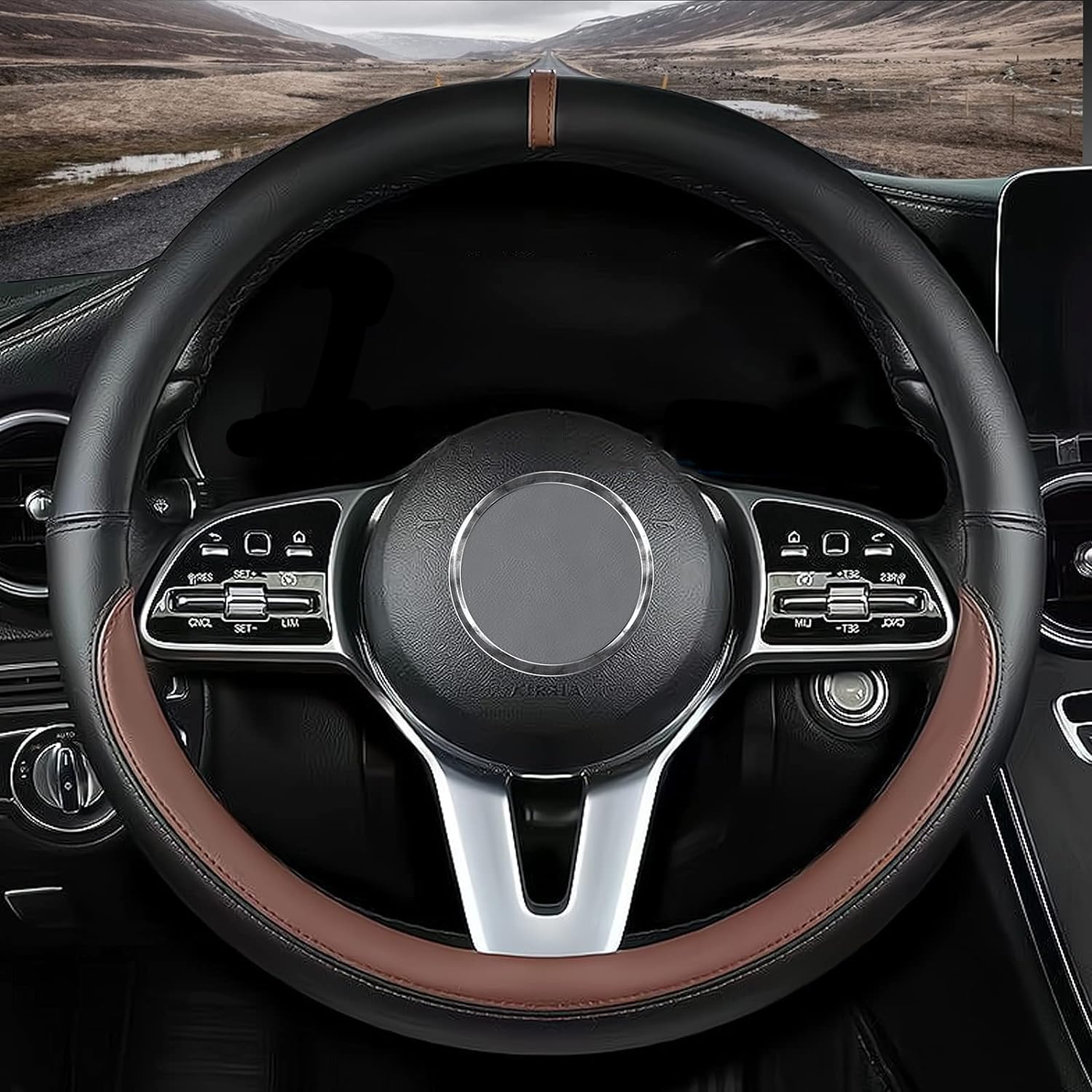 Premium Nappa Leather Non-Slip Steering Wheel Cover for GMC - Custom Fit Car Accessory | Brown Color | Perfect for Comfort & Grip While Driving