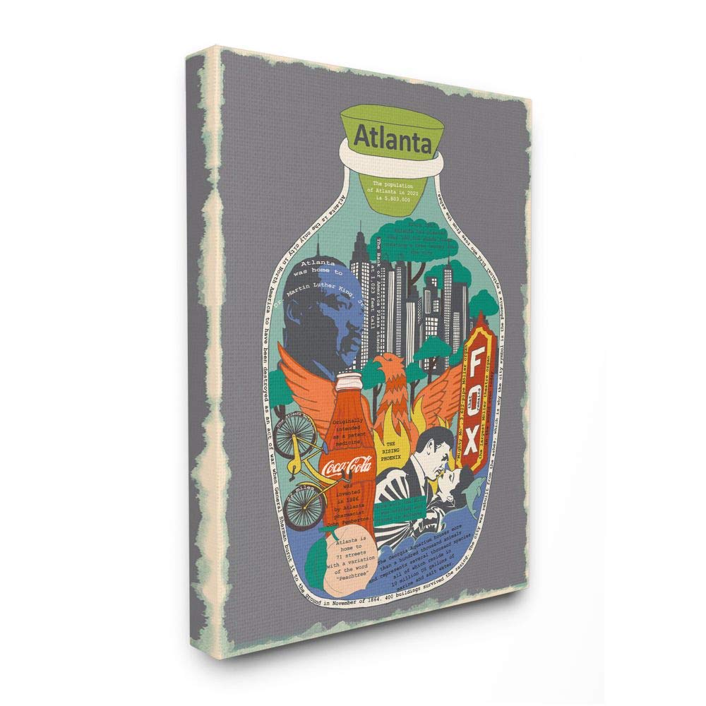 Stupell Industries Vintage City Jar Atlanta Georgia Wall Art - 36 x 48 Gray Canvas Print with Fun Facts - Perfect for Home Office Decor & Southern Style Living Room