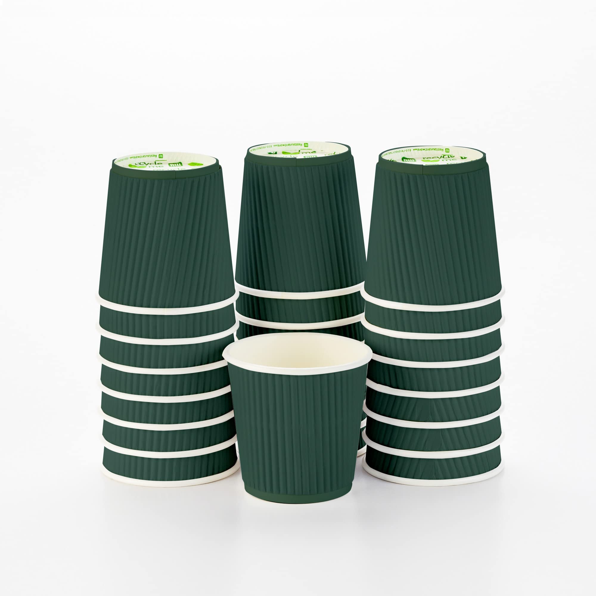 4 Ounce Disposable Paper Coffee Cups - 25 Pack Leakproof Ripple Wall Hot Cups, Eco-Friendly & Recyclable Forest Green Design, Insulated for Heat Retention (Lids Sold Separately) - Perfect for Coffee Shops, Offices, and Home Use