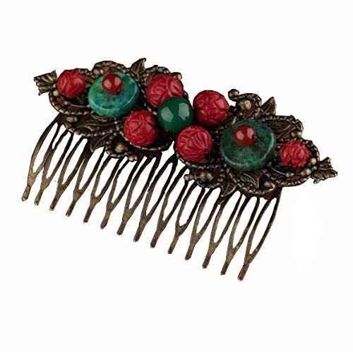 Vintage Coral Agate Hair Comb for Women - Classic Ethnic Style Hair Accessory for Weddings, Prom, and Special Occasions
