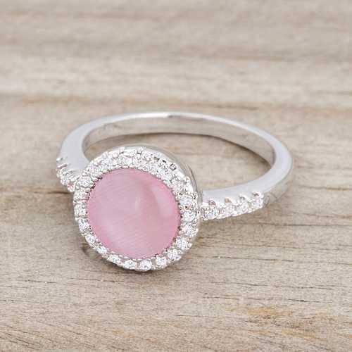0.3ct CZ Pink Cat's Eye Rhodium Plated Classic Ring for Women - Elegant Jewelry Gift for Valentine's Day, Anniversary & Special Occasions
