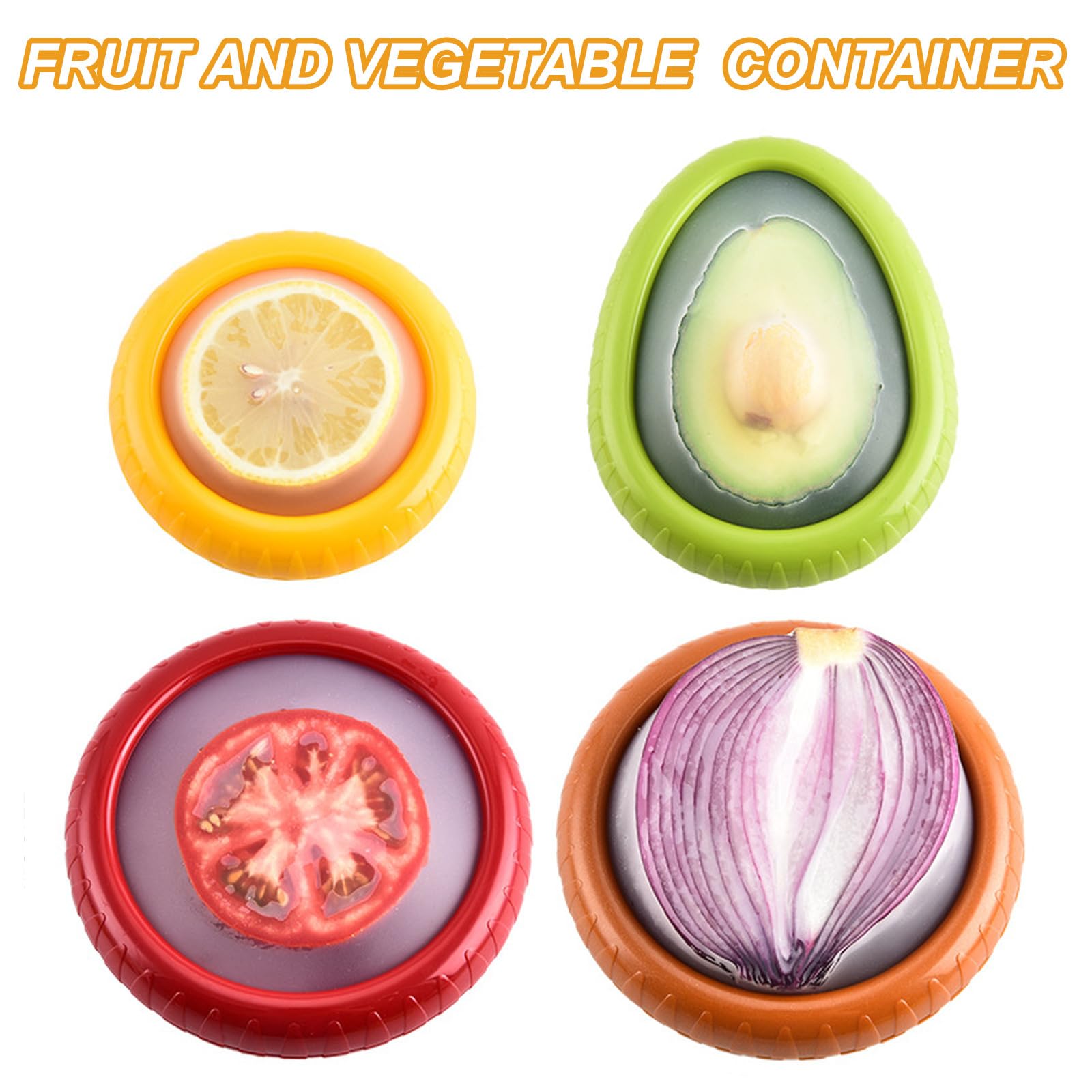 4-Pack Silicone Food Storage Containers - Reusable Airtight Fruit & Vegetable Keepers for Avocados, Onions, Lemons, Potatoes - BPA-Free Fridge Organizer for Freshness (Perfect for Meal Prep & Kitchen Storage)