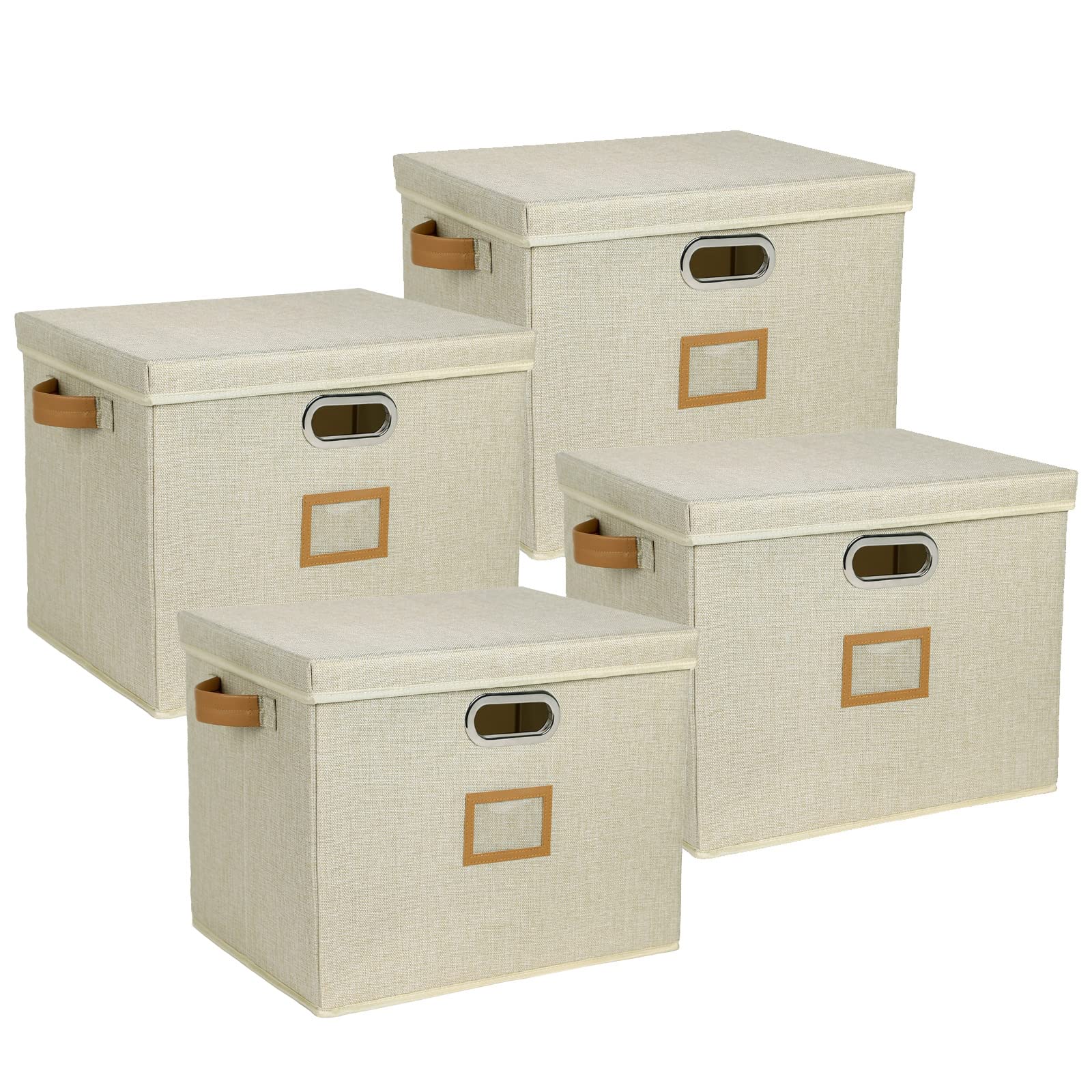 Foldable Large-Capacity Storage Bins with Lids & Metal Handles - 2 Pack or 4 Pack Beige Closet Organizers for Bedroom, Living Room, Nursery, Dorm, Office | Space-Saving Home Organization Solution for Toys, Clothes & Seasonal Items
