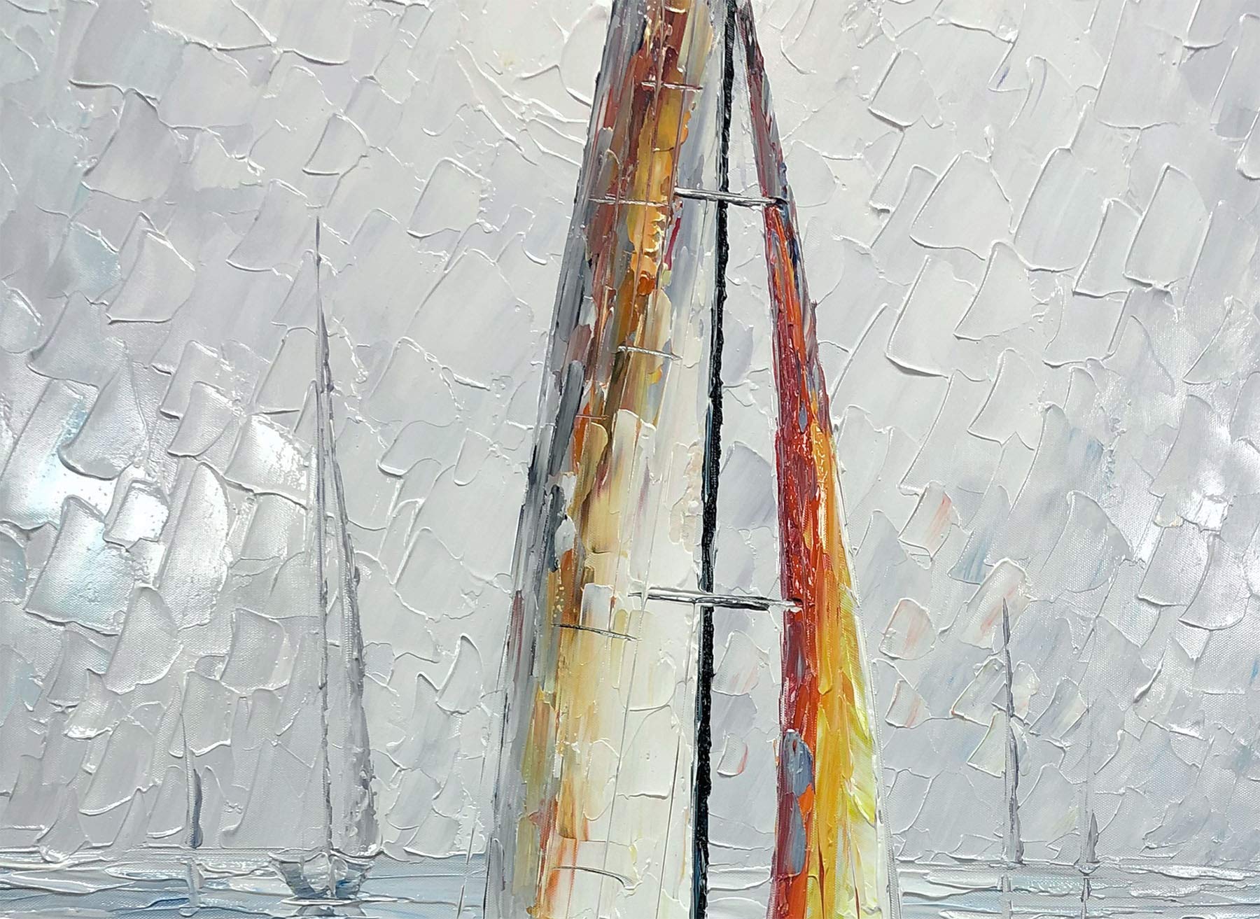 24x48 Inch Modern Abstract Hand Painted Oil Painting - Sailing Boat on Sea Acrylic Canvas Wall Art for Living Room & Bedroom | Home Decor | Perfect for Coastal & Nautical Theme Interiors
