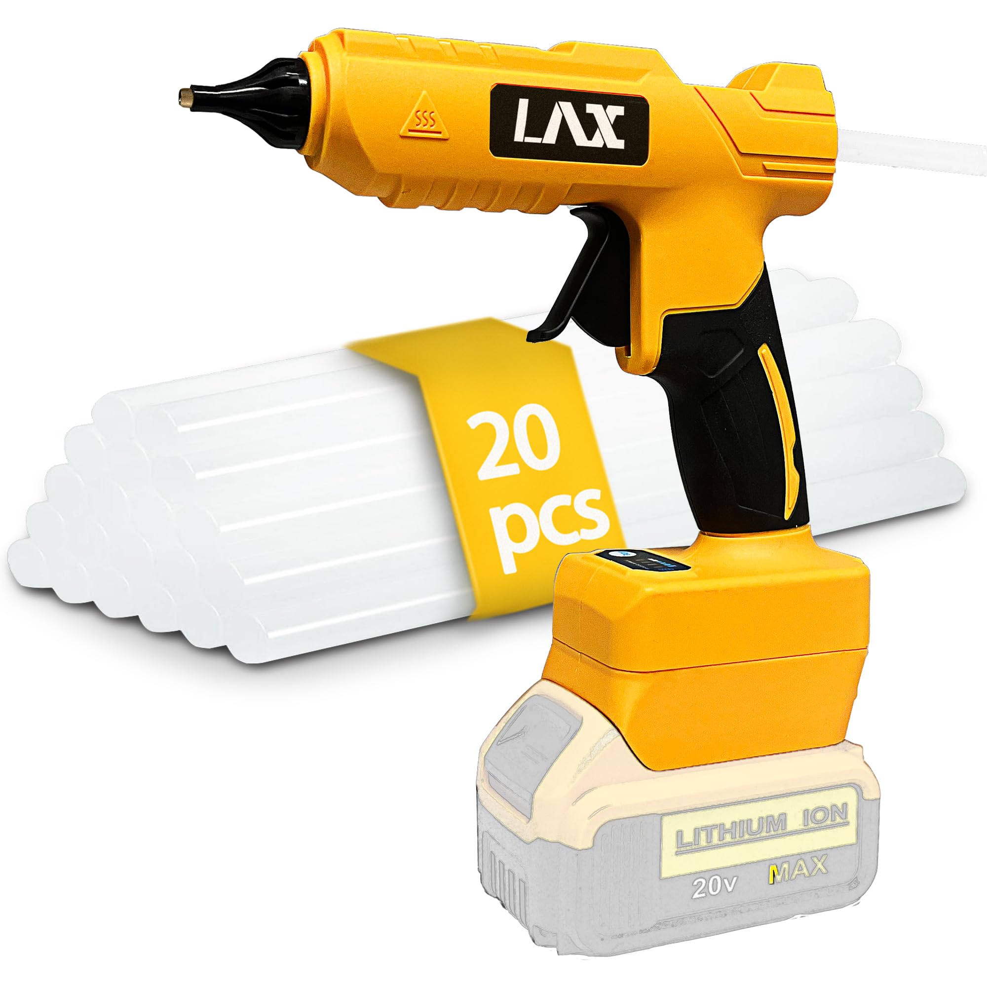 **20V Cordless Hot Glue Gun for Dewalt Battery - 100W Fast Heating Mini Glue Gun Kit with 20 Glue Sticks - Perfect for DIY Crafts, Home Repairs & Quick Fixes (Battery Not Included)**    *(Use Cases: Ideal for crafting, woodworking, home repairs, holiday decorations, school projects, and quick fixes on the go.)*