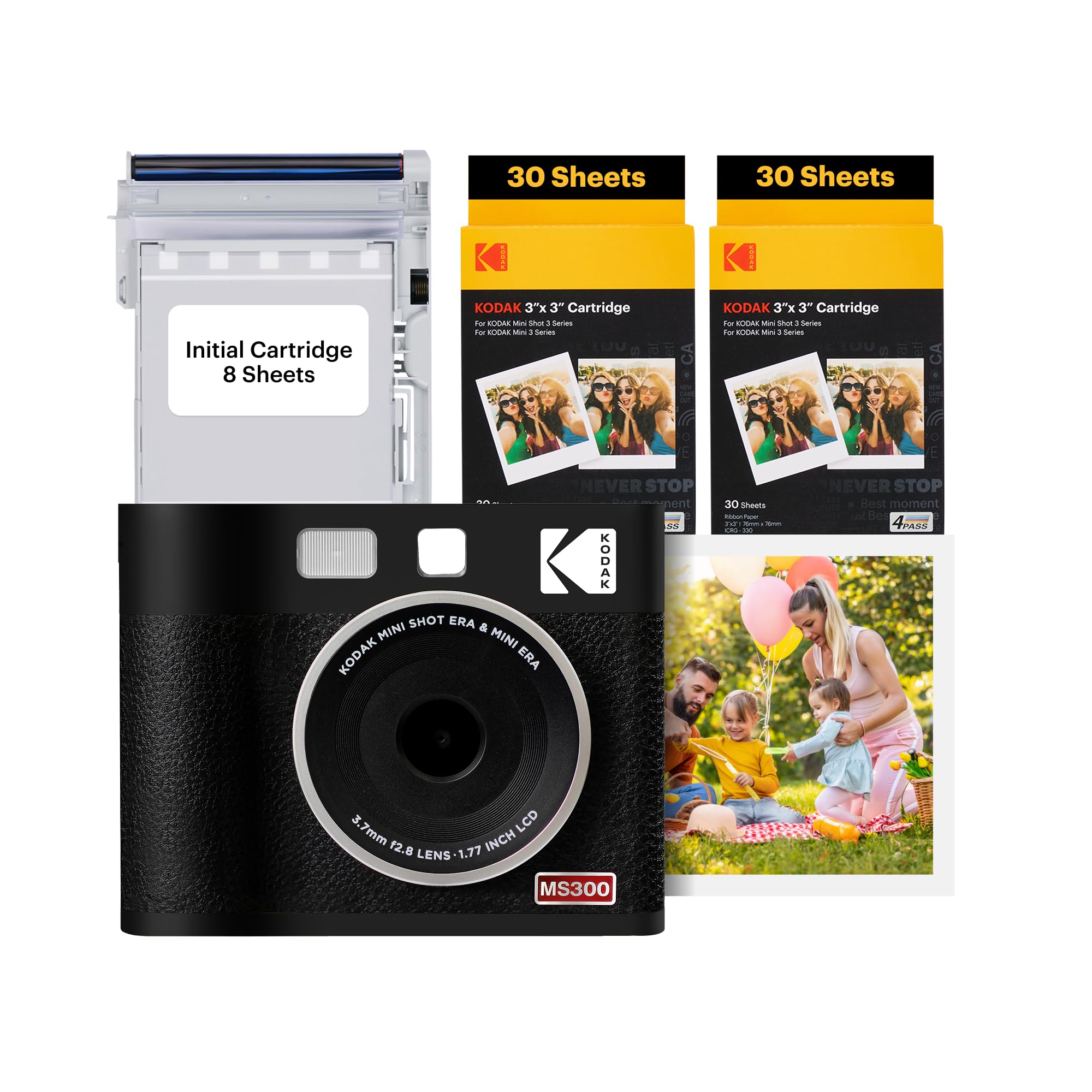 KODAK Mini Shot 3 ERA 4PASS 2-in-1 Instant Camera & Photo Printer (3x3) - Includes Camera + 68 Photo Papers (8 Starter + 60 Refill) - Black | Perfect for Travel, Parties & DIY Scrapbooking