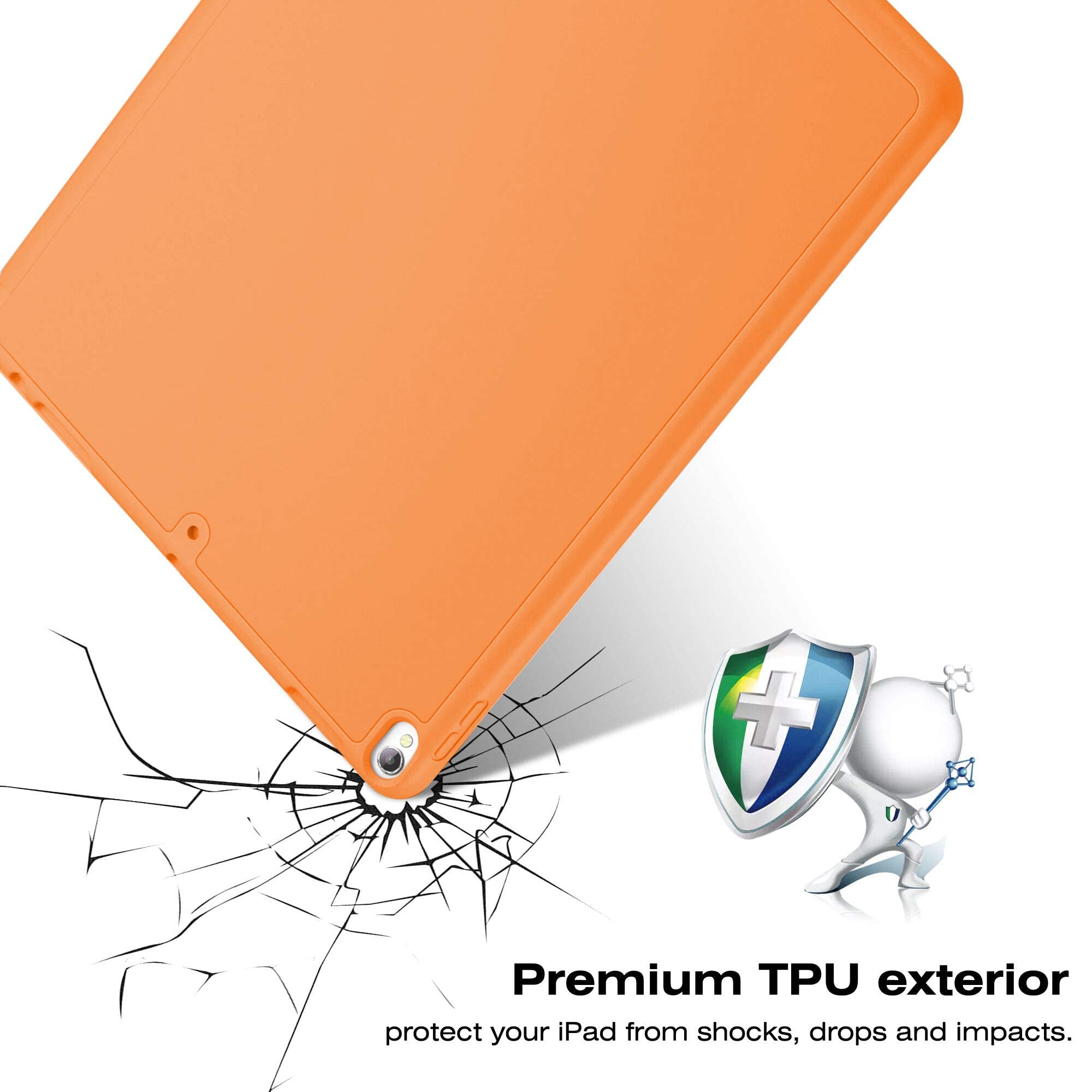 Ultra Slim iPad Air 3 Case (2019) & iPad Pro 10.5 Case (2017) - Soft TPU Protective Cover with Pencil Holder & Auto Sleep/Wake | Perfect for Work, Travel & School (Orange)